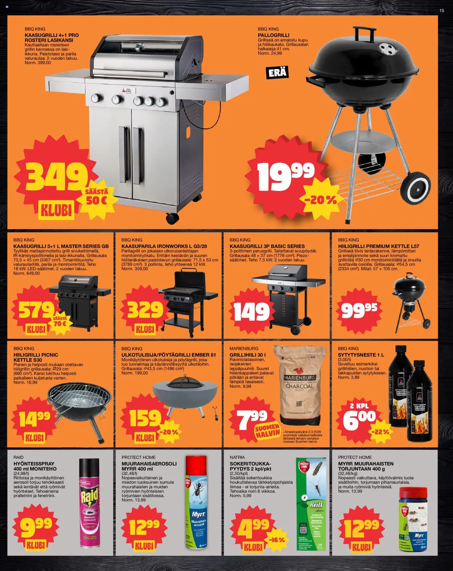 Tokmanni tarjoukset – voimassa 16.03.2026 alkaen | Sivu: 15 | Tuotteet: Lämpömittari, Kaasugrilli, Sytytysneste, Hiiligrilli