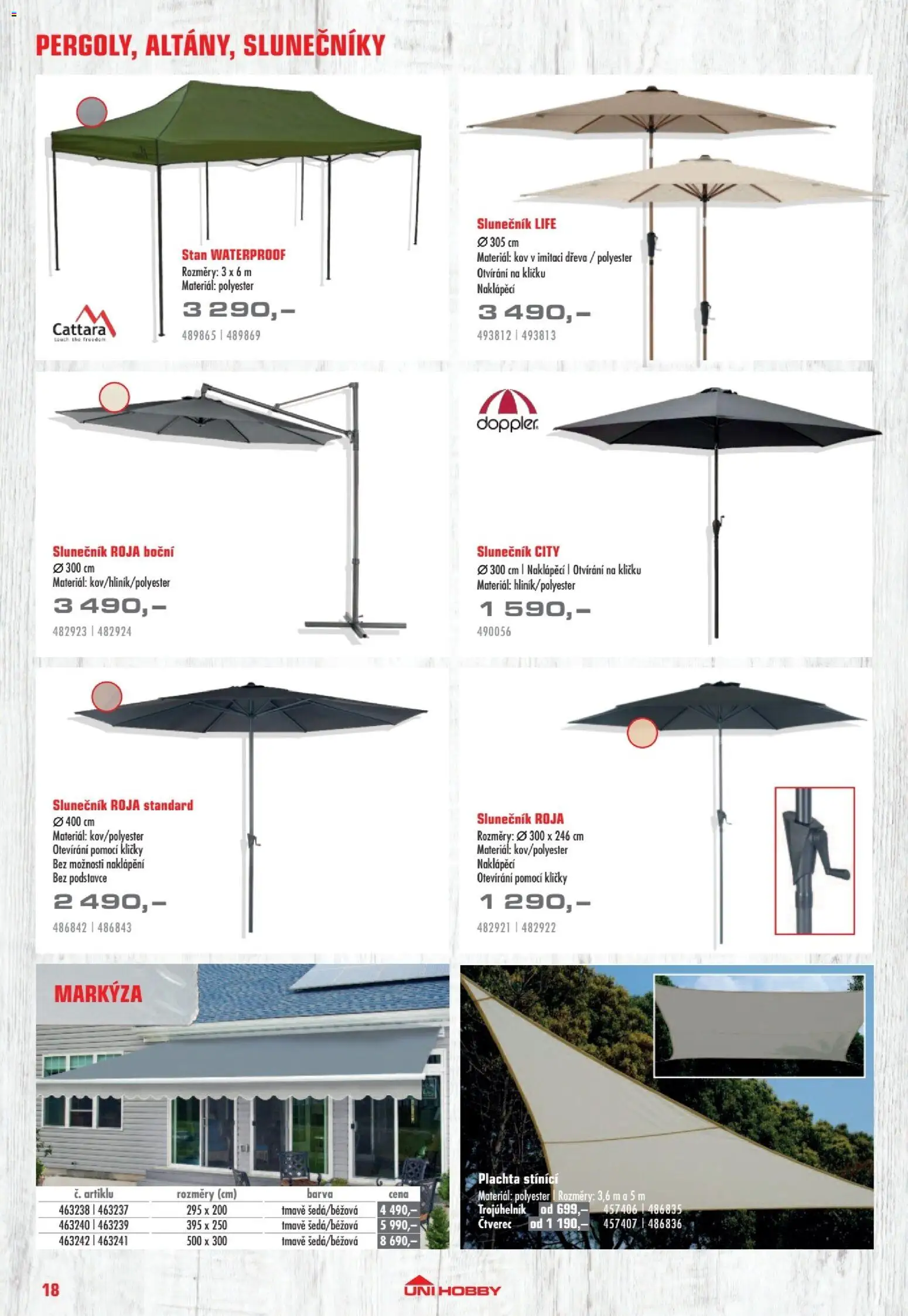 Uni Hobby katalog - Nábytek, grily a bazény 2026 od 10.04.2026 | Strana: 18 | Produkty: Stan, Slunečník, Plachta, Markýza
