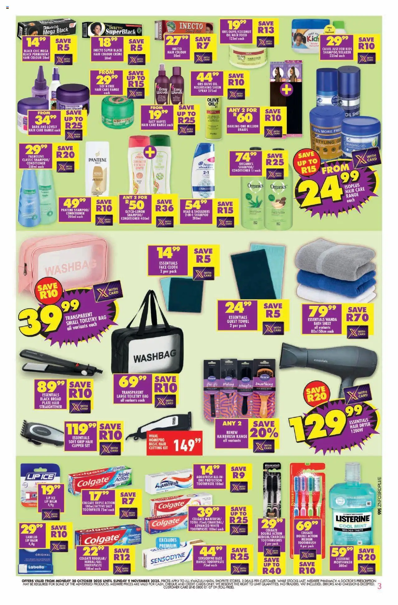New Shoprite catalogue – valid from 20.10.2025 | Page: 3 | Products: Bag, Bath, Braids, Shampoo