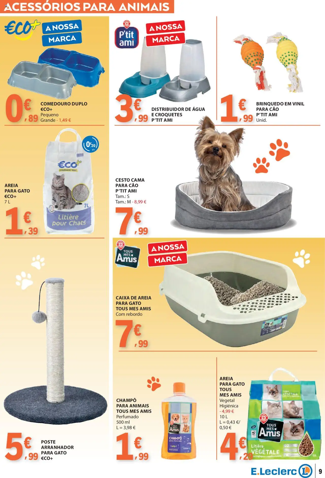 E.Leclerc - Folheto Feira Animal e Casa │ válido de 30.09.2025 | Página: 9 | Produtos: Agua, Areia, Cama, Caixa