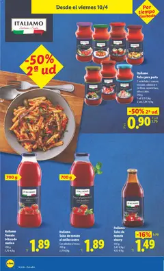 Vista previa Italiamo Salsa de tomate al estilo casero, Con albahaca fresca. 700 g válido desde el 06.04.2026 | Página: 40 | Productos: Jugo, Pasta, Salsa de tomate, Tomate triturado