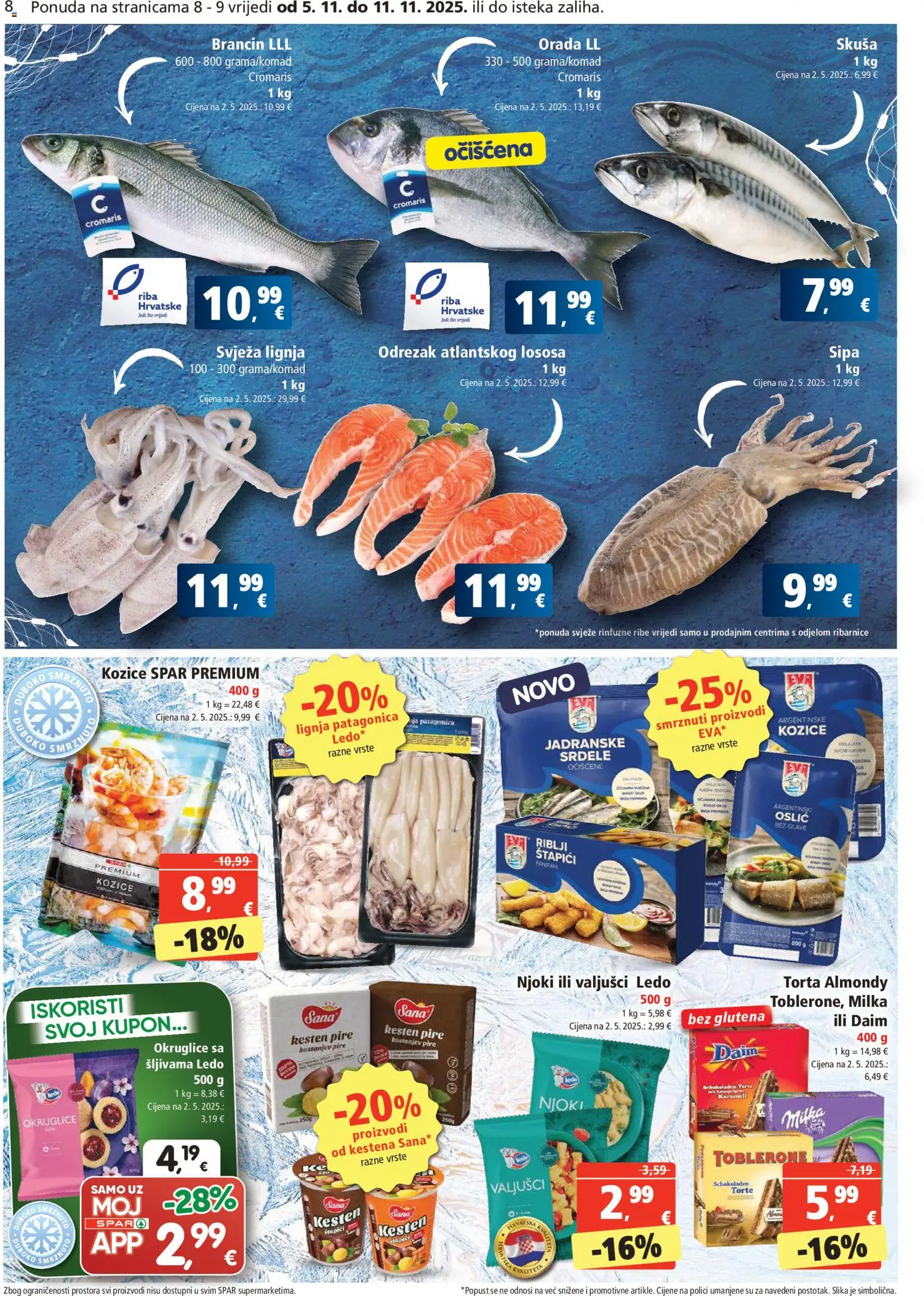 Spar katalog | vrijedi od 05.11.2025 | Stranica: 8 | Proizvodi: Riba, Ledo, Skuša, Lignja Patagonica