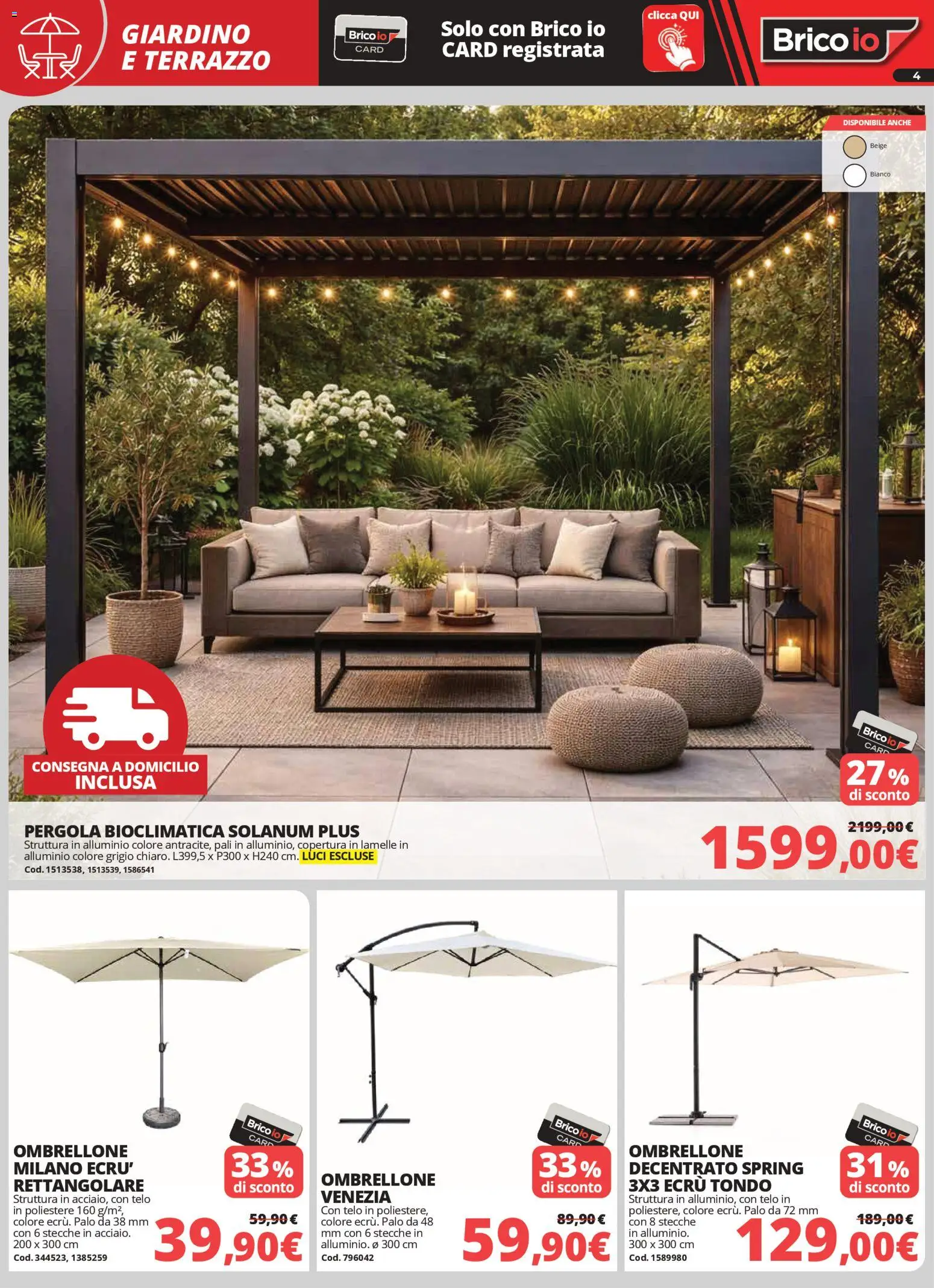 Volantino Brico io del 02.04.2026 | Pagina: 4 | Prodotti: Ombrellone, Pergola, Alluminio