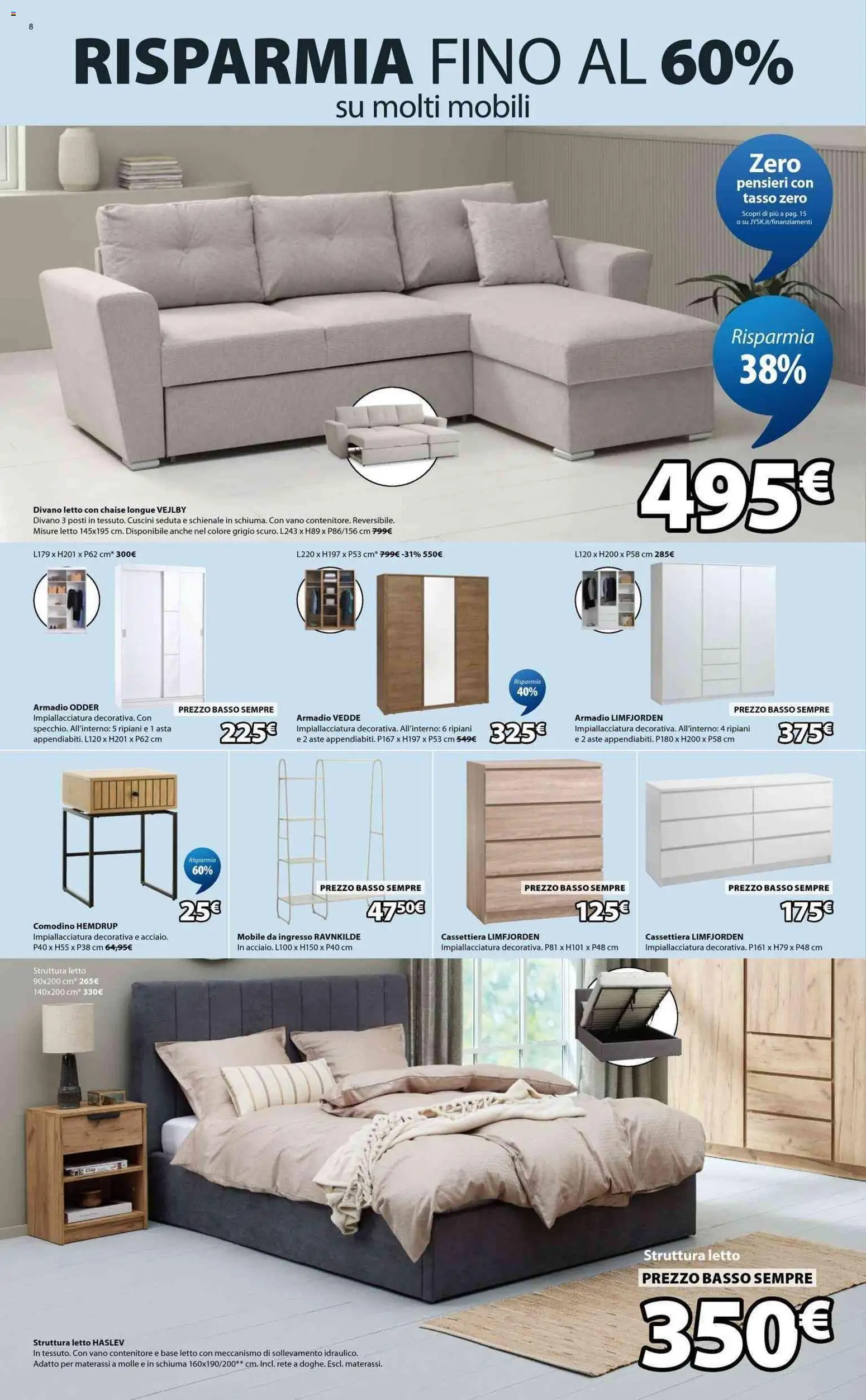 Volantino JYSK del 20.03.2026 | Pagina: 8 | Prodotti: Mobile, Divano letto, Contenitore, Comodino