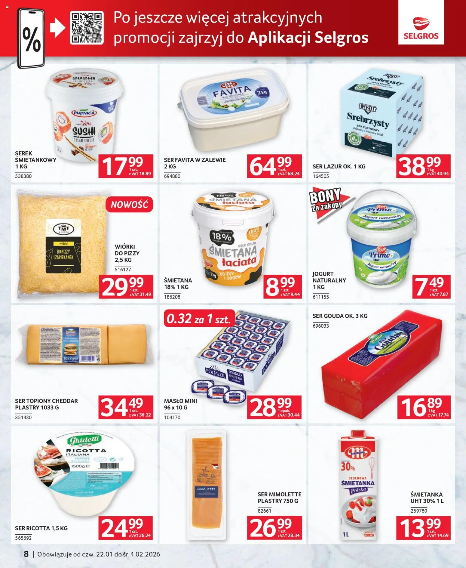 Selgros cash&carry Gazetka - Oferta dla gastronomii od 22.01.2026 | Strona: 8 | Produkty: Ser topiony, Ser favita, Ser, Ricotta
