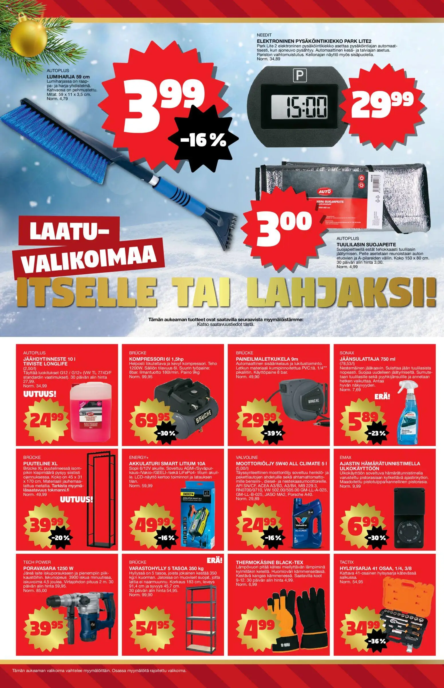 Tokmanni tarjoukset – voimassa 15.12.2025 alkaen | Sivu: 16 | Tuotteet: Varastohylly, Kangas, Kompressori, Näyttö