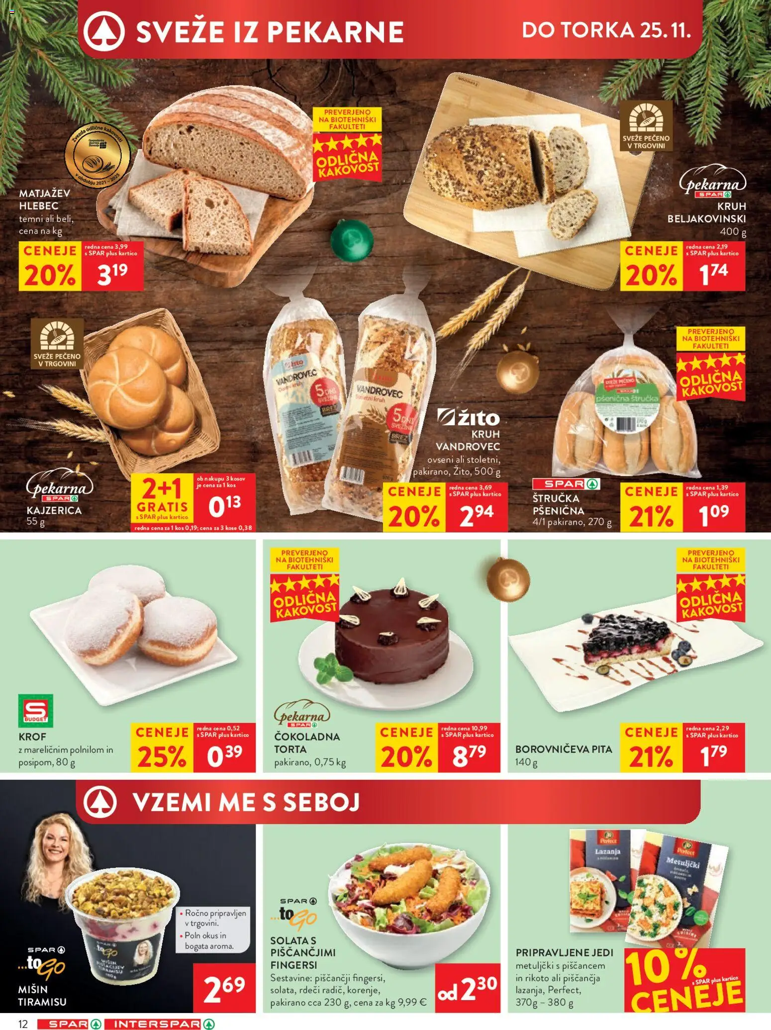 Novi Spar katalog ponudbe – veljaven od 19.11.2025 | Stran: 12 | Izdelki: Pita, Torta, Hlebec, Solata