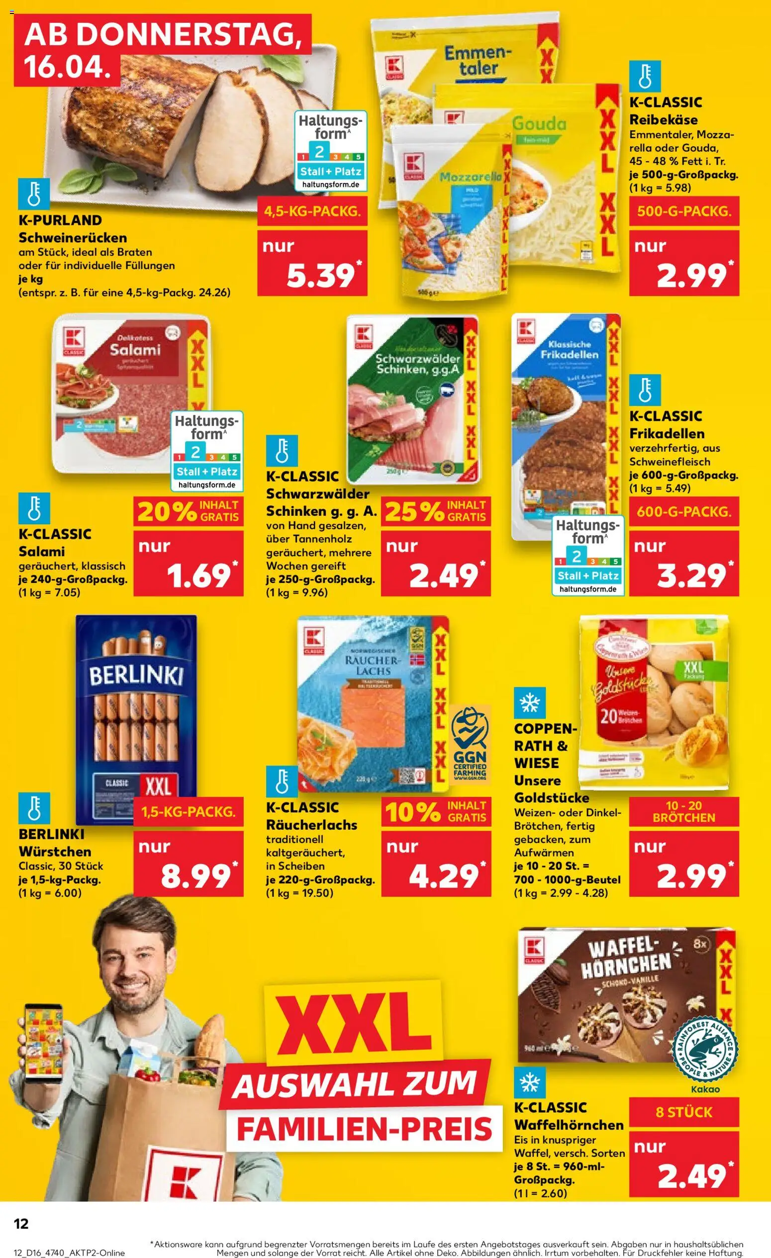 Kaufland Prospekt Hannover	 – gültig ab 16.04.2026 | Seite: 12 | Produkte: Mozzarella, Räucherlachs, Schweinerucken, Schweinefleisch