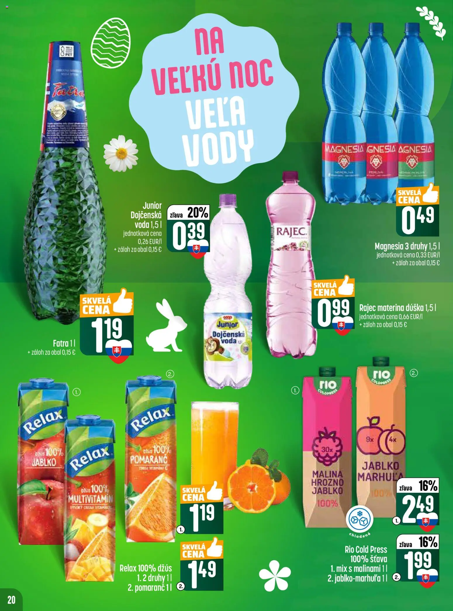 Nové COOP Jednota akcie – leták je platný od 26.03.2026 | Strana: 20 | Produkty: Rajec, Magnesia, Voda, Fatra