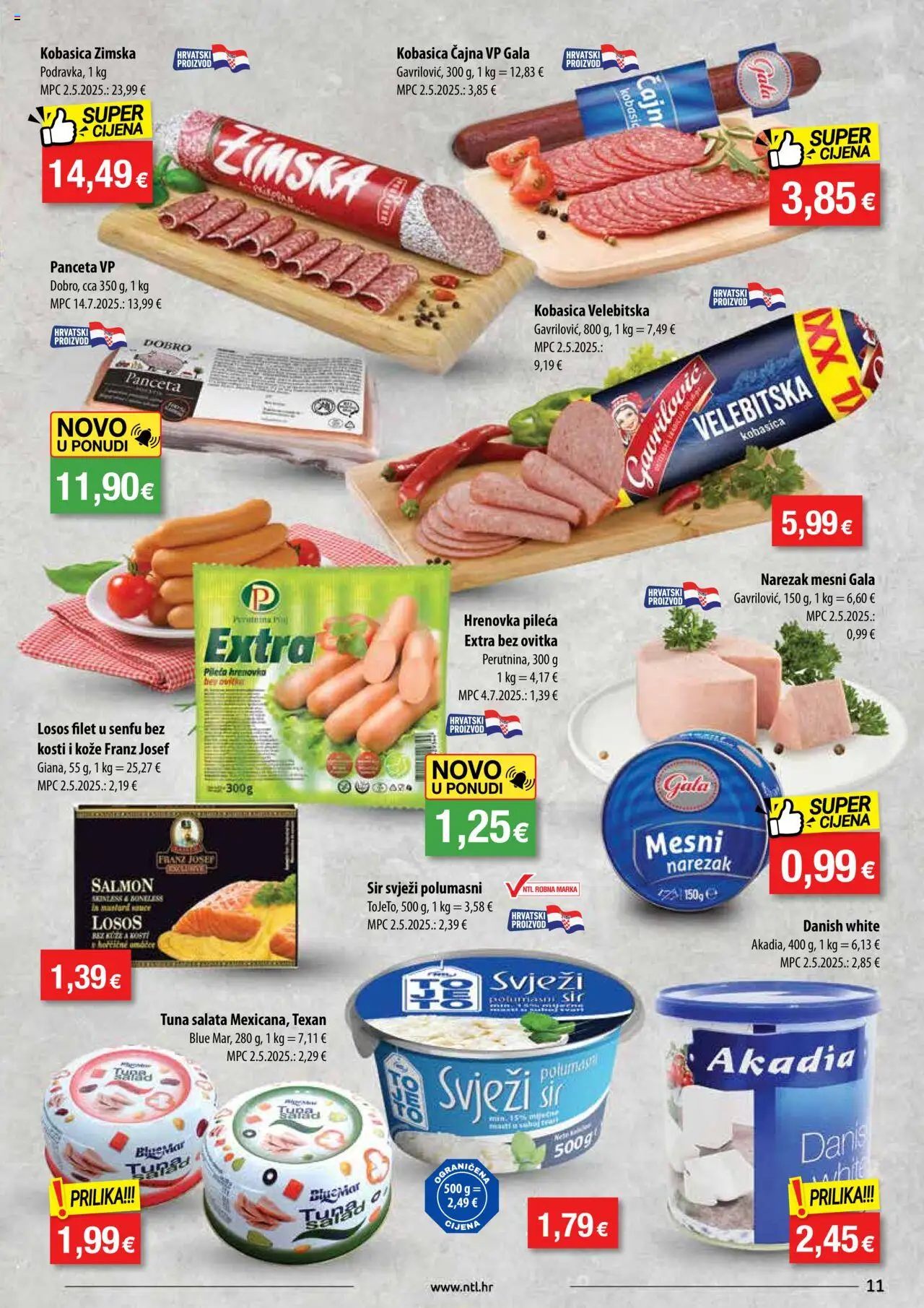 NTL katalog | vrijedi od 06.08.2025 | Stranica: 11 | Proizvodi: Sir, Narezak, Losos, Panceta