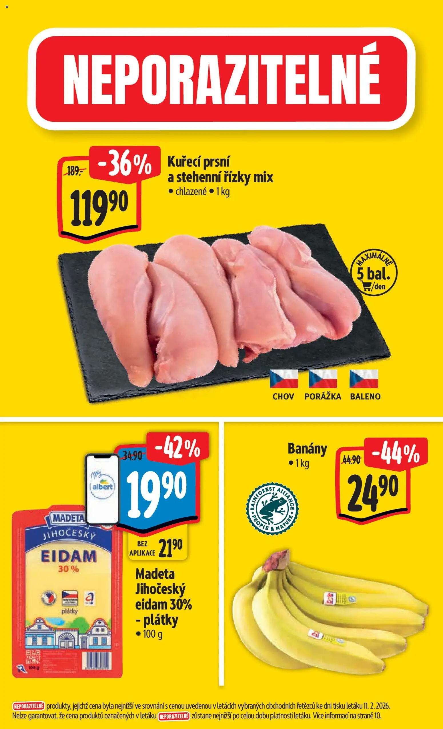 Albert leták - Hypermarket od 18.02.2026 | Strana: 3 | Produkty: Banány, Eidam, Stehenní řízky