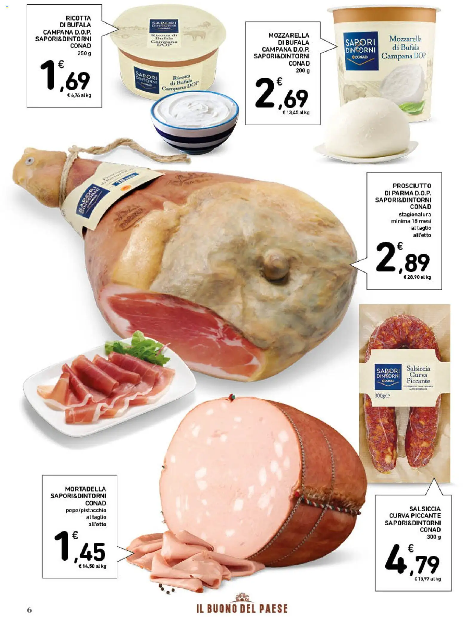 Volantino Conad del 29.01.2026 | Pagina: 6 | Prodotti: Prosciutto di Parma, Mozzarella, Prosciutto, Salsiccia