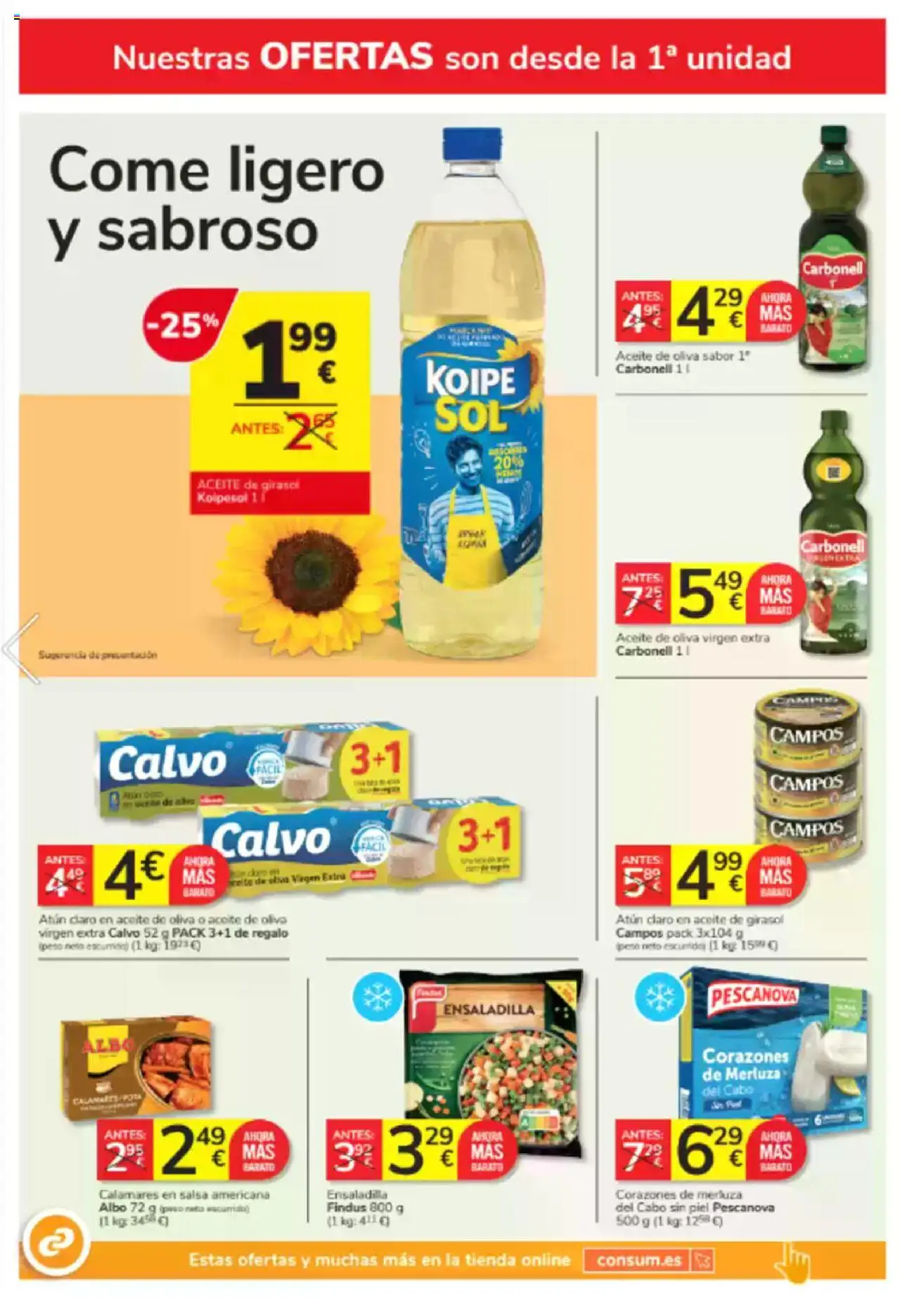 Consum folleto │ válido desde el 25.09.2025 | Página: 8 | Productos: Ensaladilla, Aceite, Aceite de oliva virgen extra, Atún claro