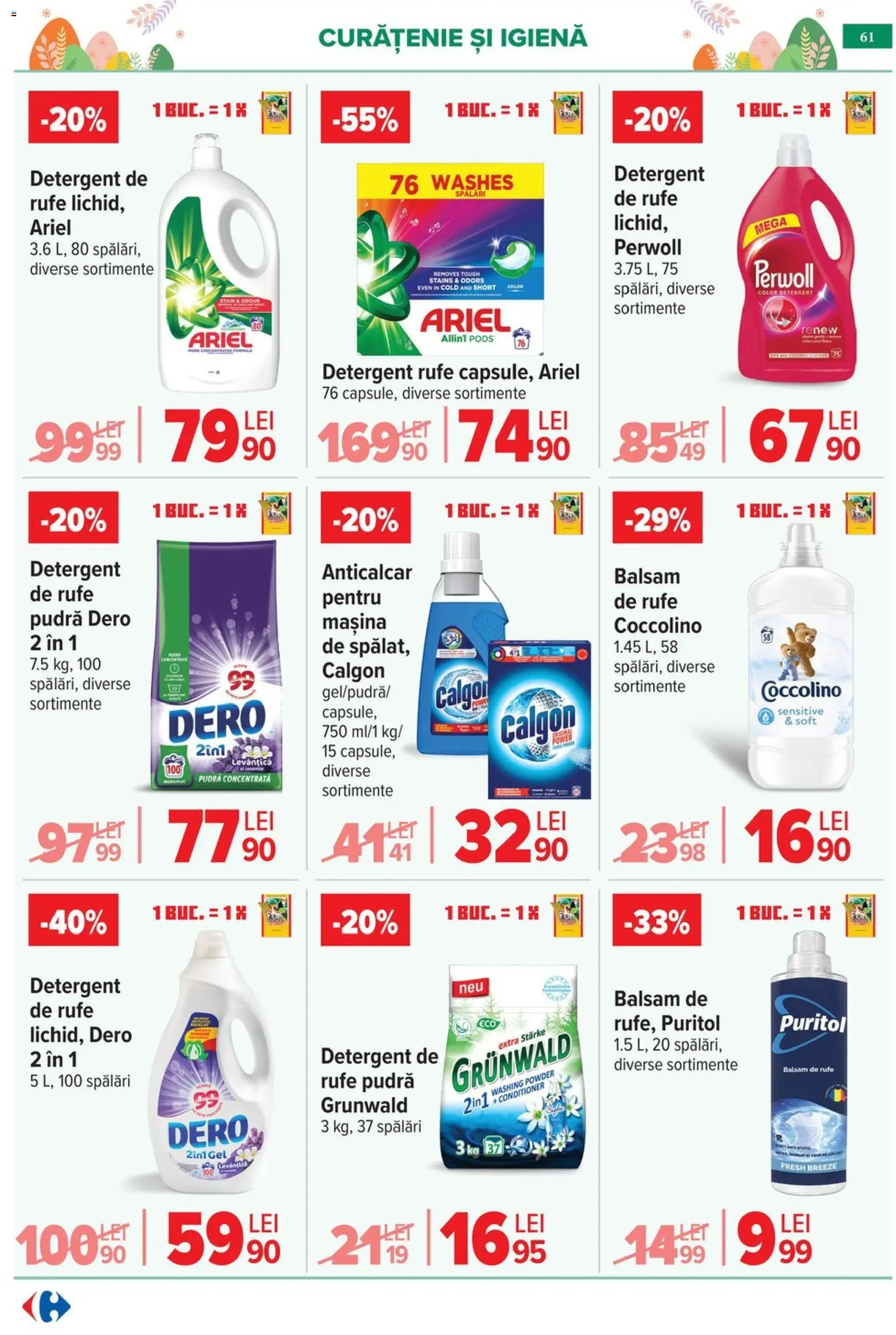 Noul catalog Carrefour – valabil de la 25.03.2026 | Pagină: 65 | Produse: Pudră, Balsam, Detergent, Balsam de rufe