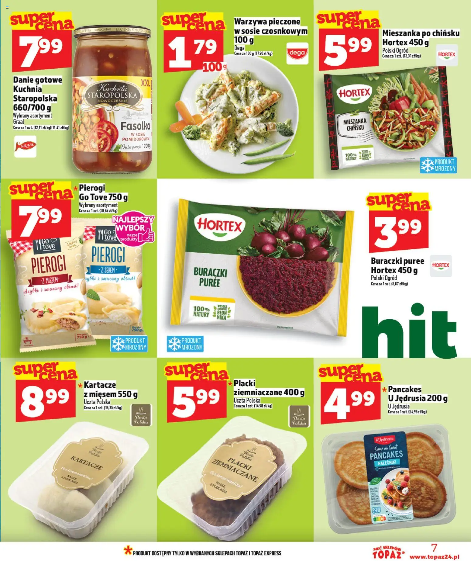 Topaz gazetka od 12.03.2026 | Strona: 7 | Produkty: Pierogi, Placki ziemniaczane, Naleśniki, Warzywa