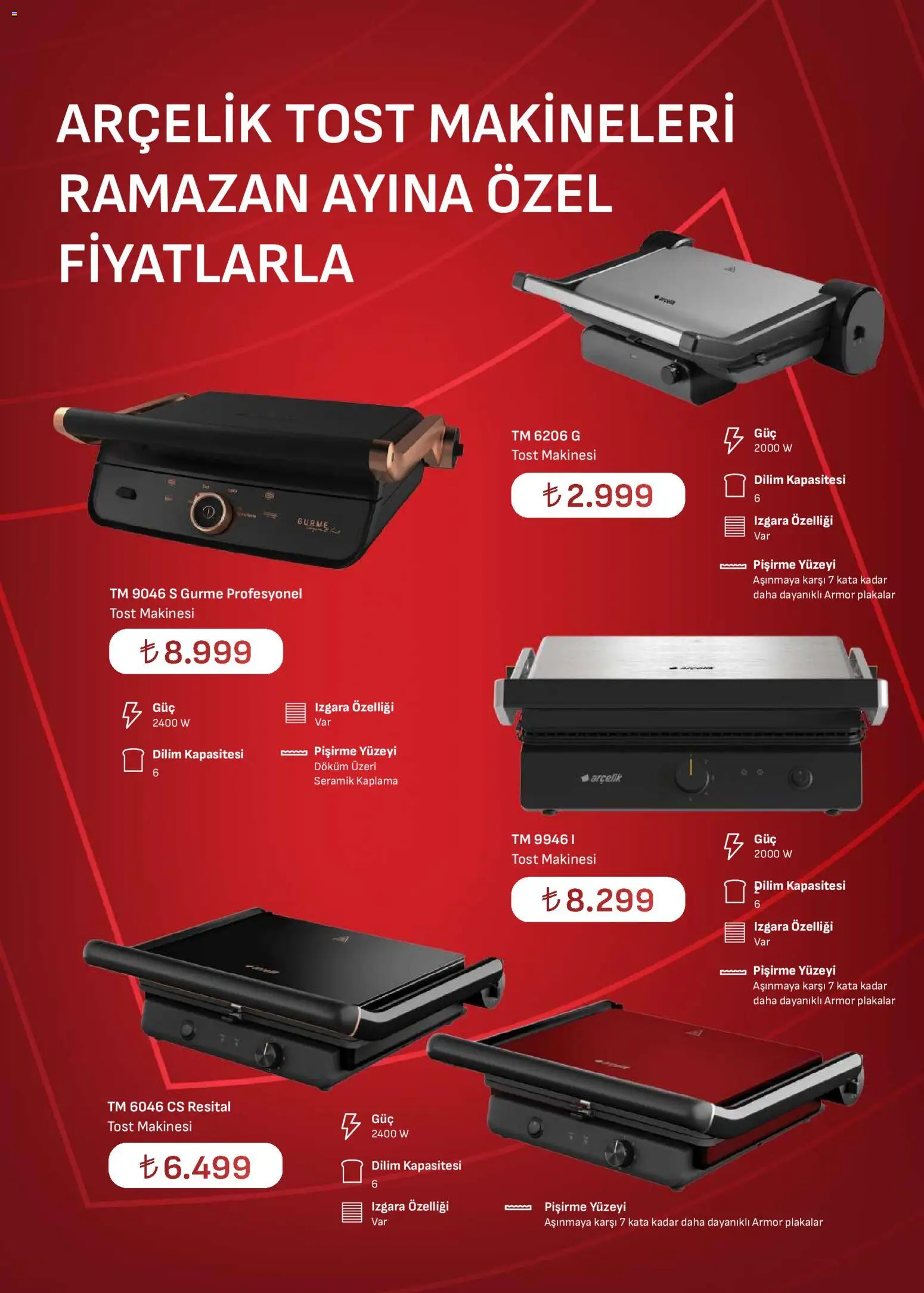 Arçelik Katalog - 01.03.2026 tarihinden itibaren geçerlidir | Sayfa: 45 | Ürünler: Tost makinesi, Izgara