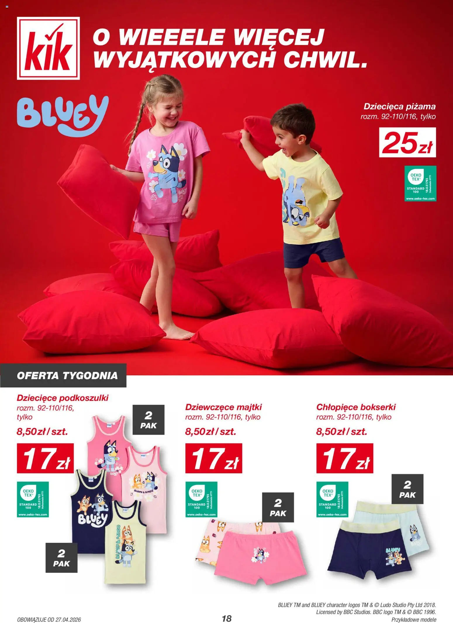 Kik gazetka od 27.04.2026 | Strona: 18 | Produkty: Majtki, Piżama, Bokserki