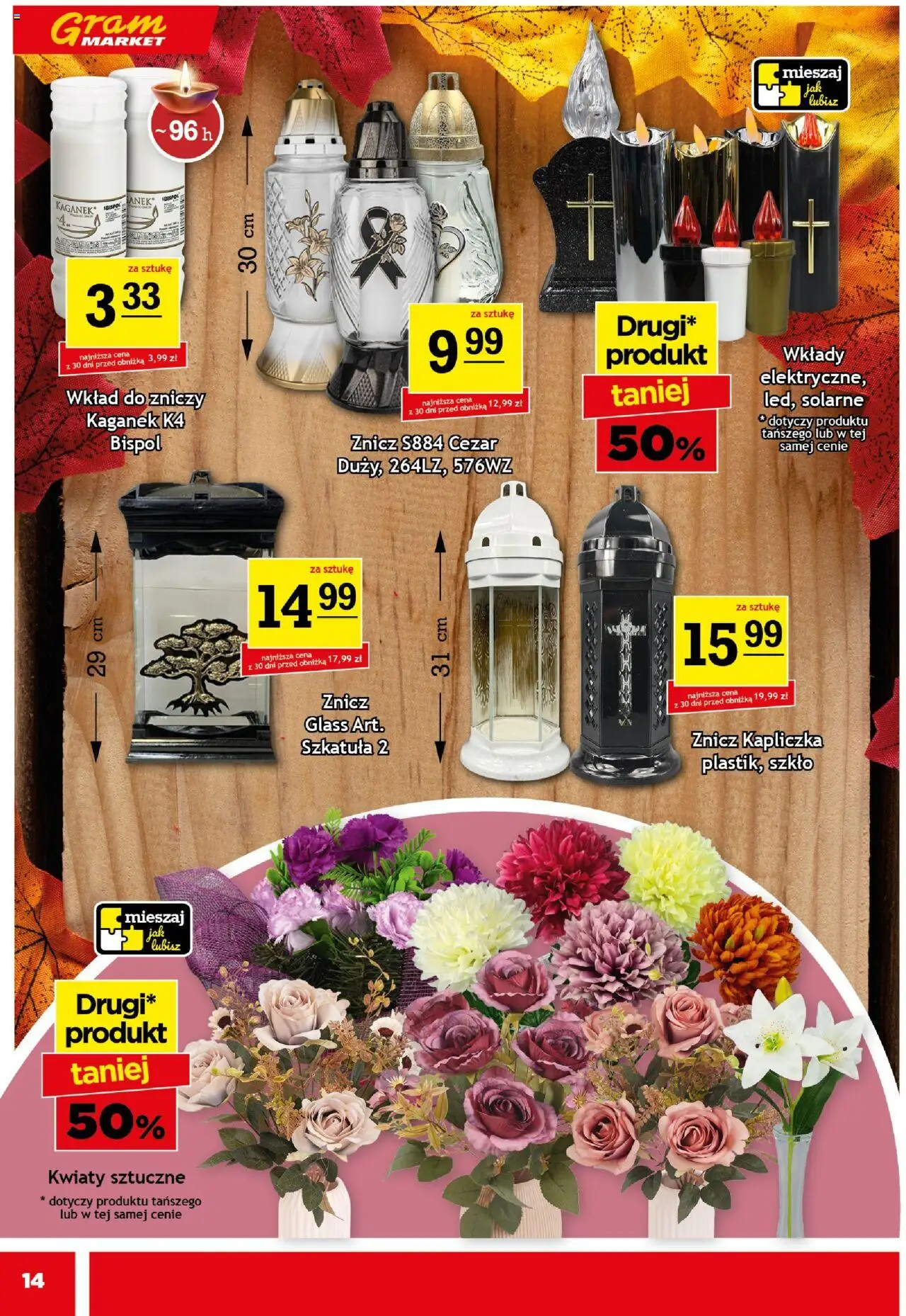 Gram Market Gazetka od 22.10.2025 | Strona: 14 | Produkty: Kwiaty sztuczne, Znicz kapliczka, Kwiaty