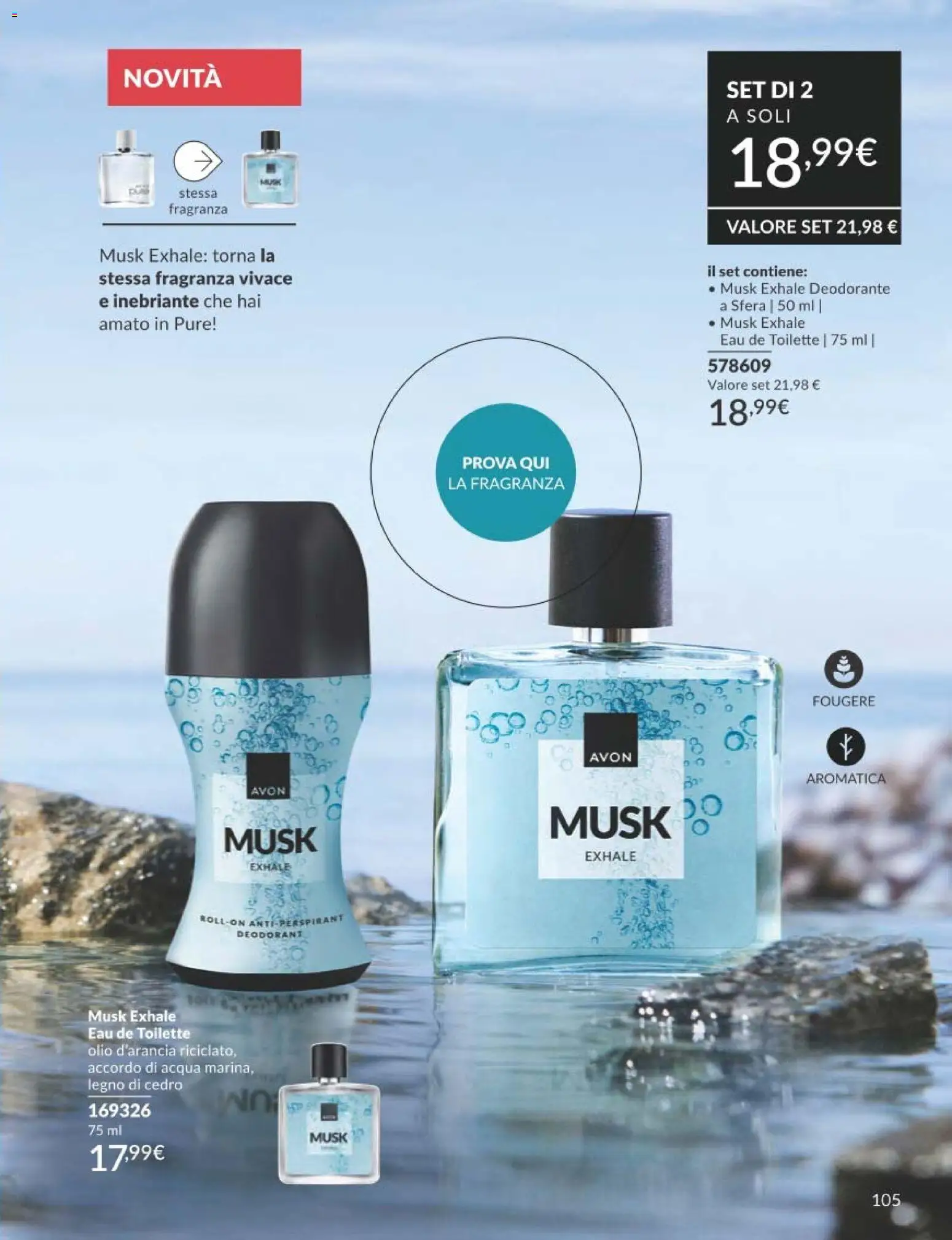 Volantino Avon del 31.12.2025 | Pagina: 105 | Prodotti: Deodorante, Acqua, Olio, Fragranza