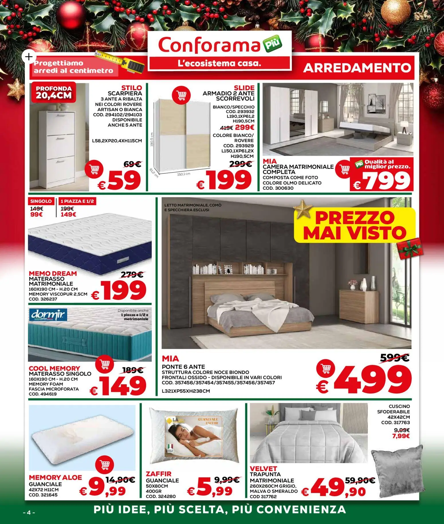 Volantino Conforama del 04.12.2025 | Pagina: 4 | Prodotti: Scarpiera, Letto, Materasso, Cuscino