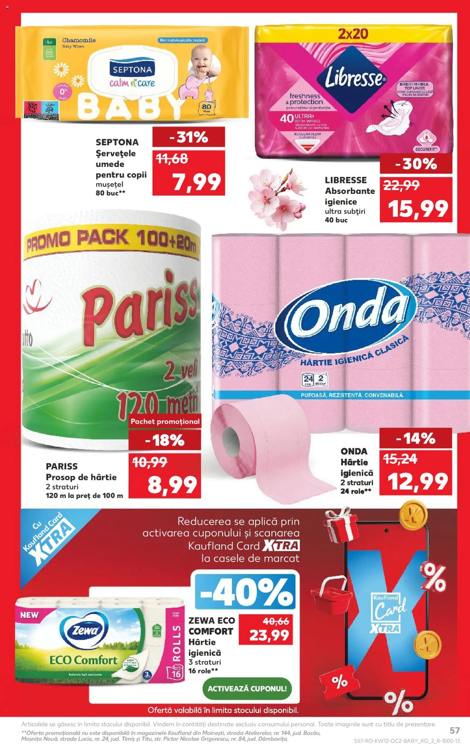 Noul catalog Kaufland – valabil de la 18.03.2026 | Pagină: 57 | Produse: Top, Role, Șervețele umede, Absorbante