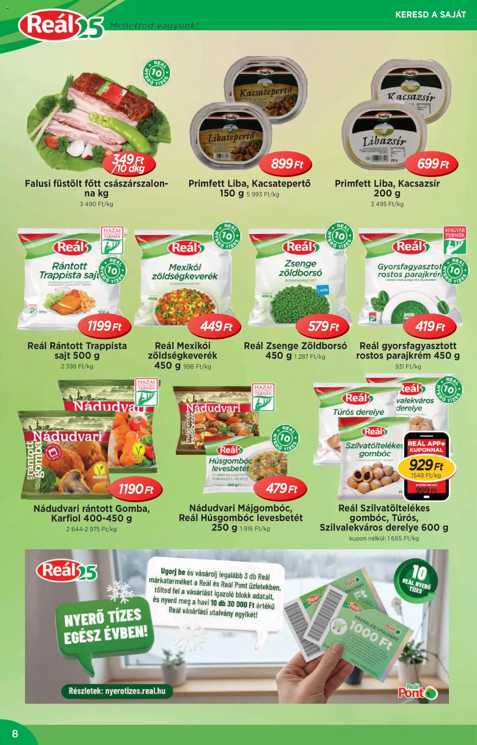 Reál akciós ujság - amely érvényes a következő dátumtól: 14.01.2026 | Oldal: 8 | Termékek: Karfiol, Sajt, Libatepertő, Derelye