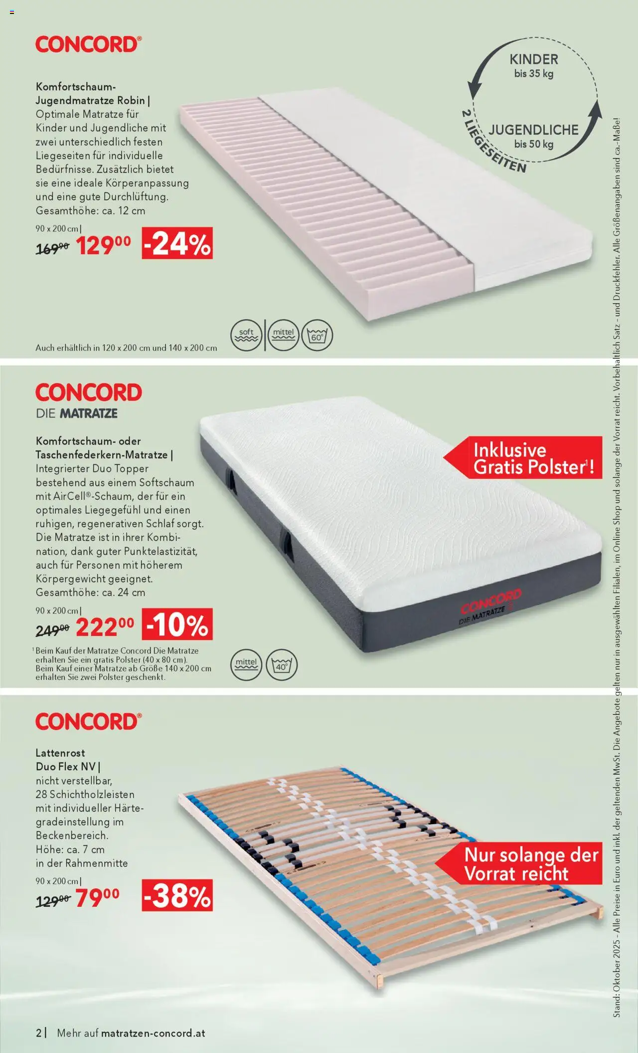 Matratzen Concord Flugblatt gültig ab 01.10.2025 | Seite: 2 | Produkte: Matratze, Lattenrost
