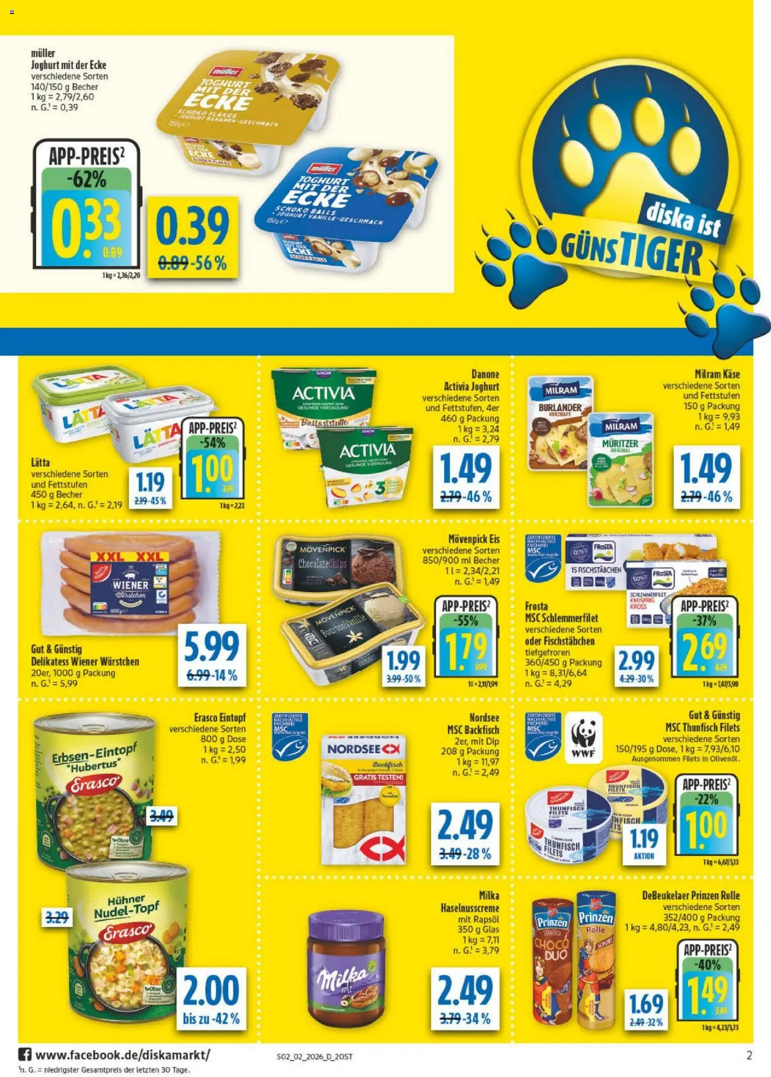 Diska - Diska Angebote Sachsen-Thüringen KW02 – gültig ab 05.01.2026 | Seite: 2 | Produkte: Activia, Wiener wurstchen, Rapsöl, Movenpick eis