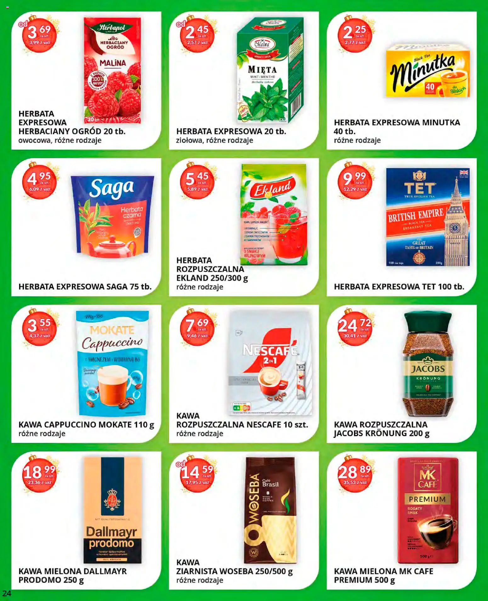 Eurocash Gazetka od 15.12.2025 | Strona: 24 | Produkty: Kawa rozpuszczalna, Cappuccino, Mięta, Kawa