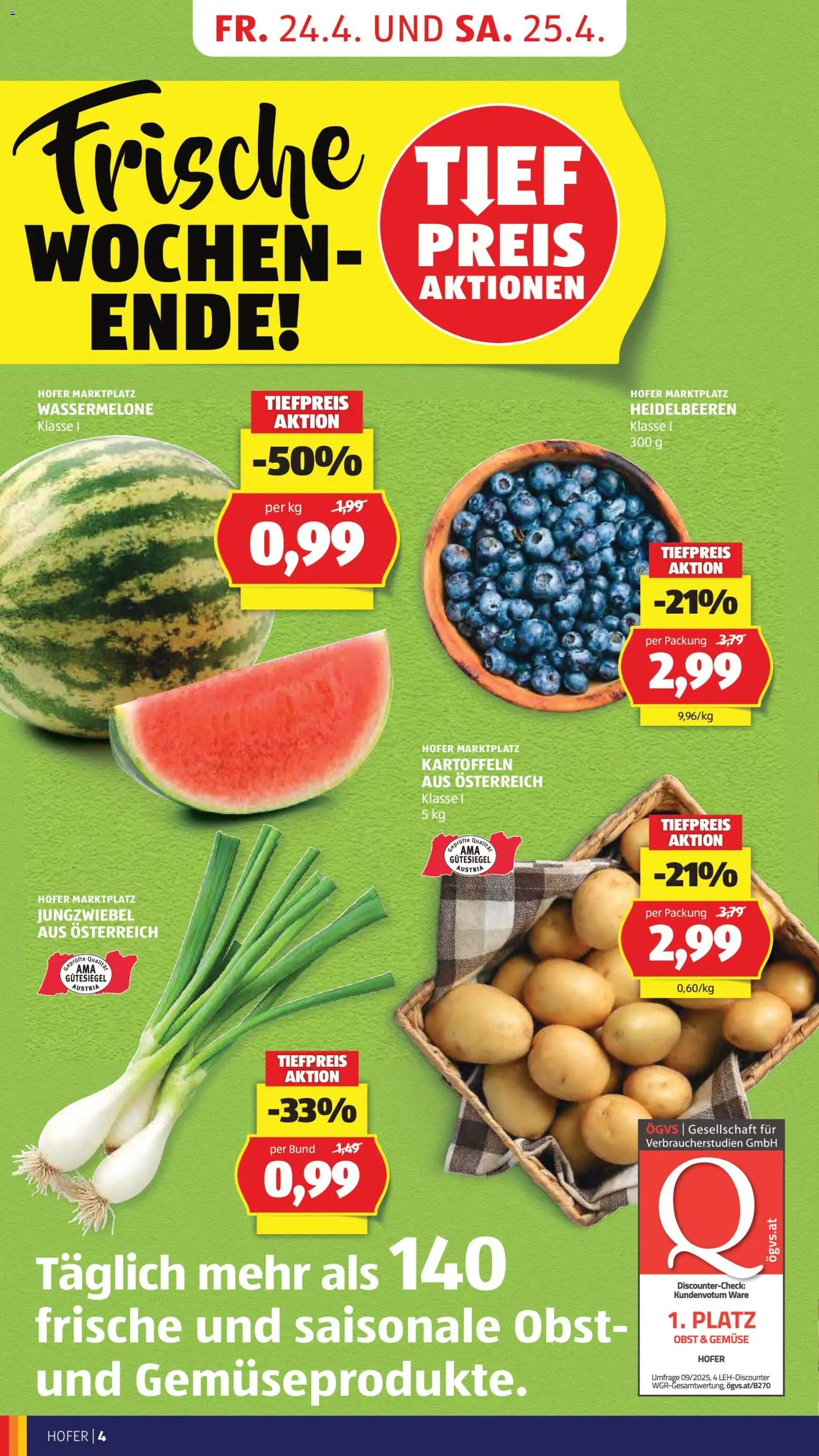 Hofer Flugblatt gültig ab 22.04.2026 | Seite: 6 | Produkte: Kartoffeln, Gemüse, Obst, Wassermelone