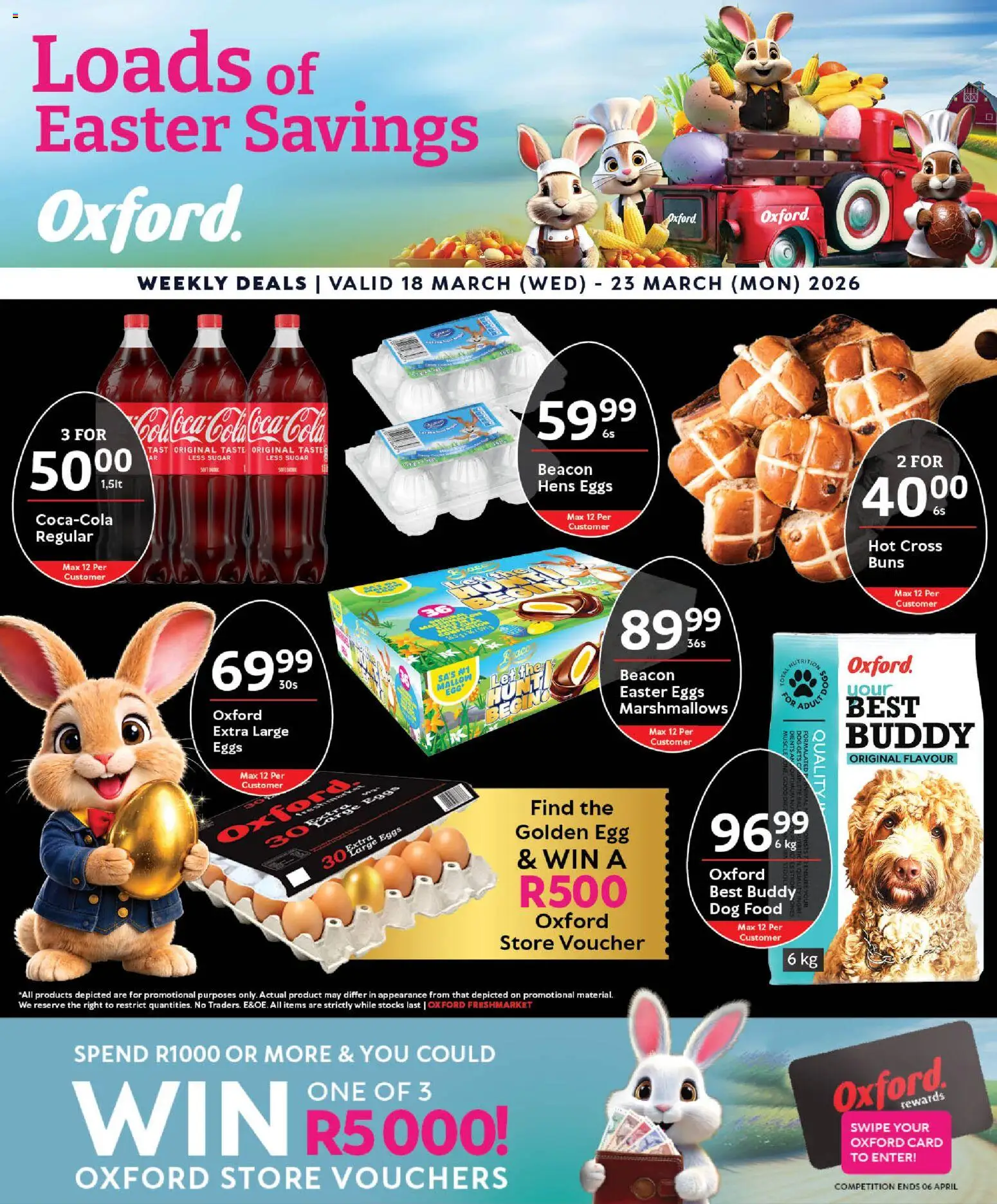 New Oxford Freshmarket catalogue – valid from 18.03.2026 | Page: 1 | Products: Buns, Eggs, Sugar, Dog food