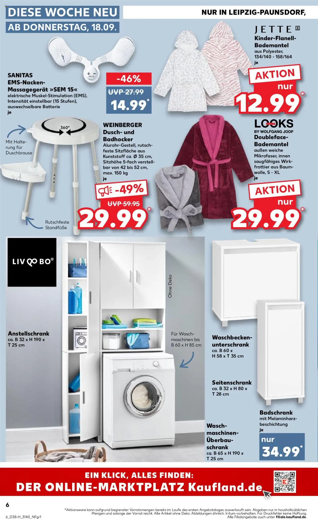 Kaufland prospekt Leipzig	 – gültig ab 18.09.2025 | Seite: 6 | Produkte: Waschbecken, Badhocker, Unterschrank, Massagegerät