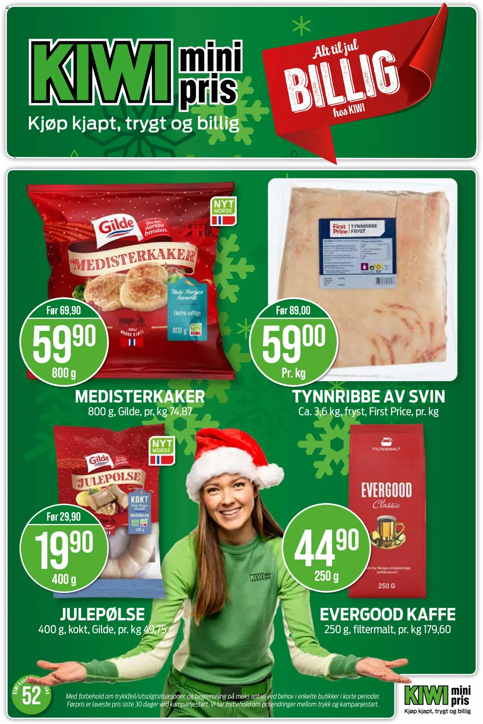 {H1} | Side: 1 | Produkter: Kaffe, Svin, Kiwi, Medisterkaker