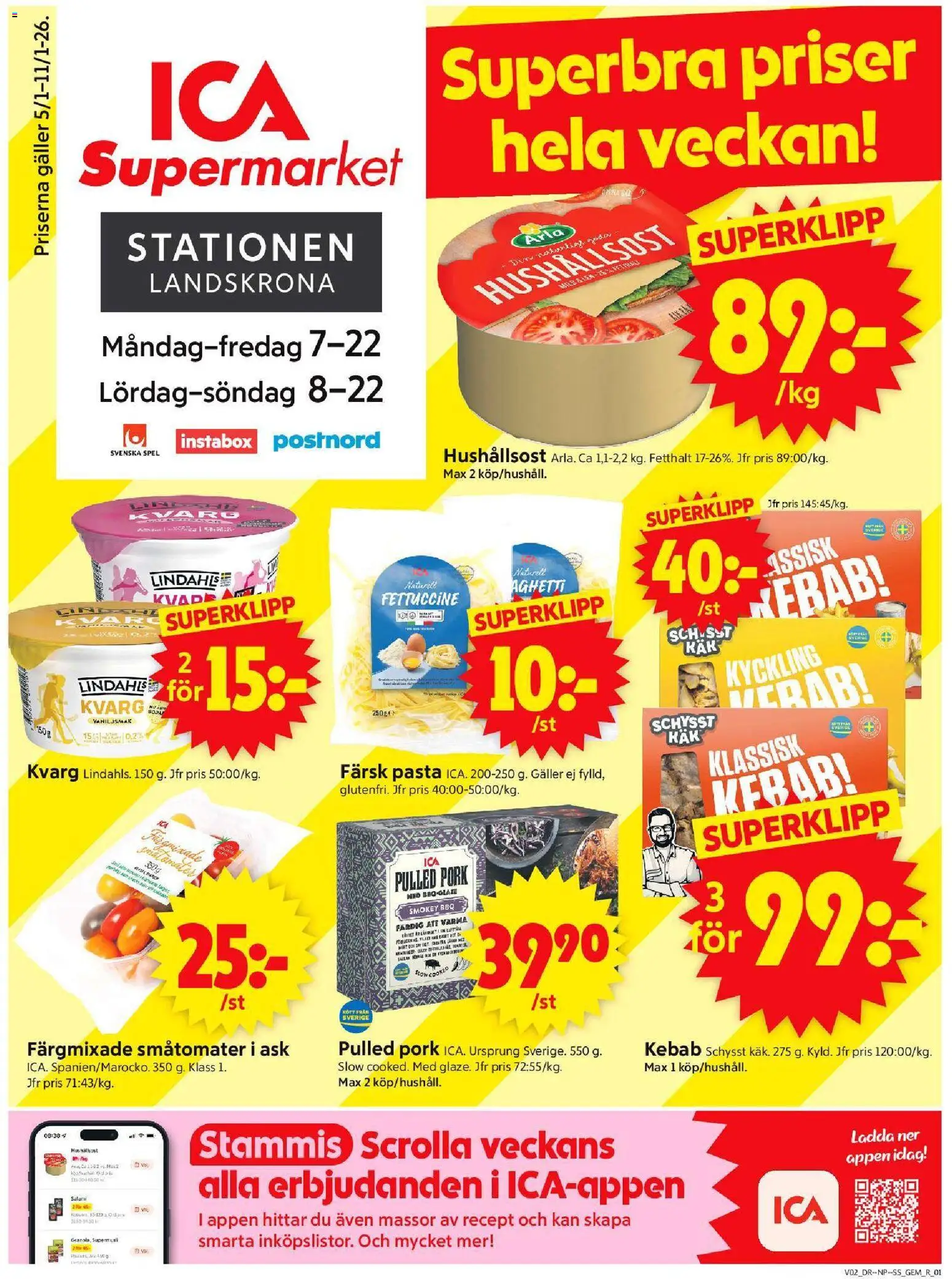 ICA Supermarket reklamblad aktuell från 05.01.2026 | Sida: 1 | Produkter: Gem, Pasta, Spel, Kvarg