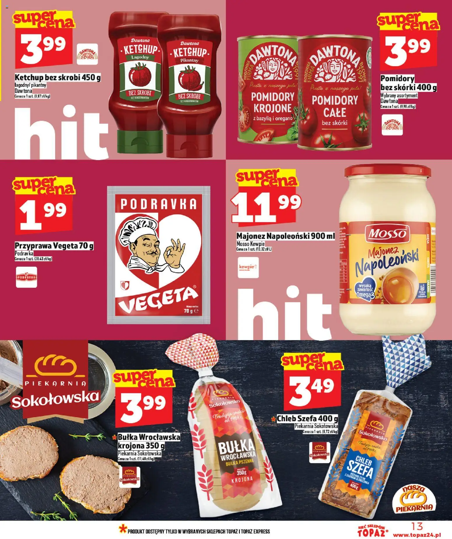 Topaz Gazetka MAZ od 08.01.2026 | Strona: 13 | Produkty: Oregano, Bazylia, Pomidory, Bułka pszenna