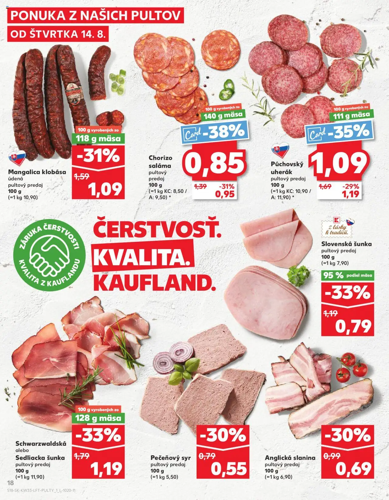 Kaufland Brezno │ platný od 14.08.2025 | Strana: 18 | Produkty: Syr, Šunka, Slanina, Klobása