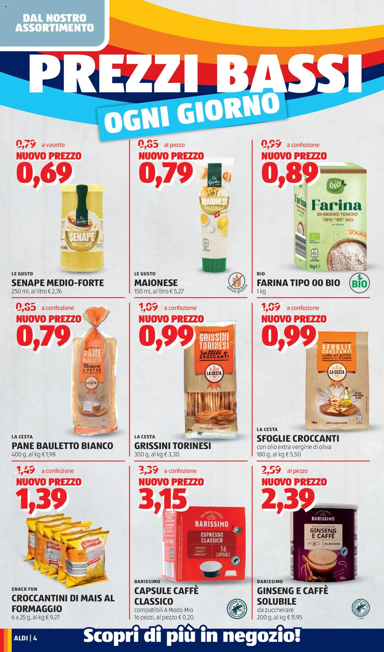 Volantino Aldi del 13.04.2026 | Pagina: 4 | Prodotti: Caffè, Maionese, Olio, Olio extra vergine