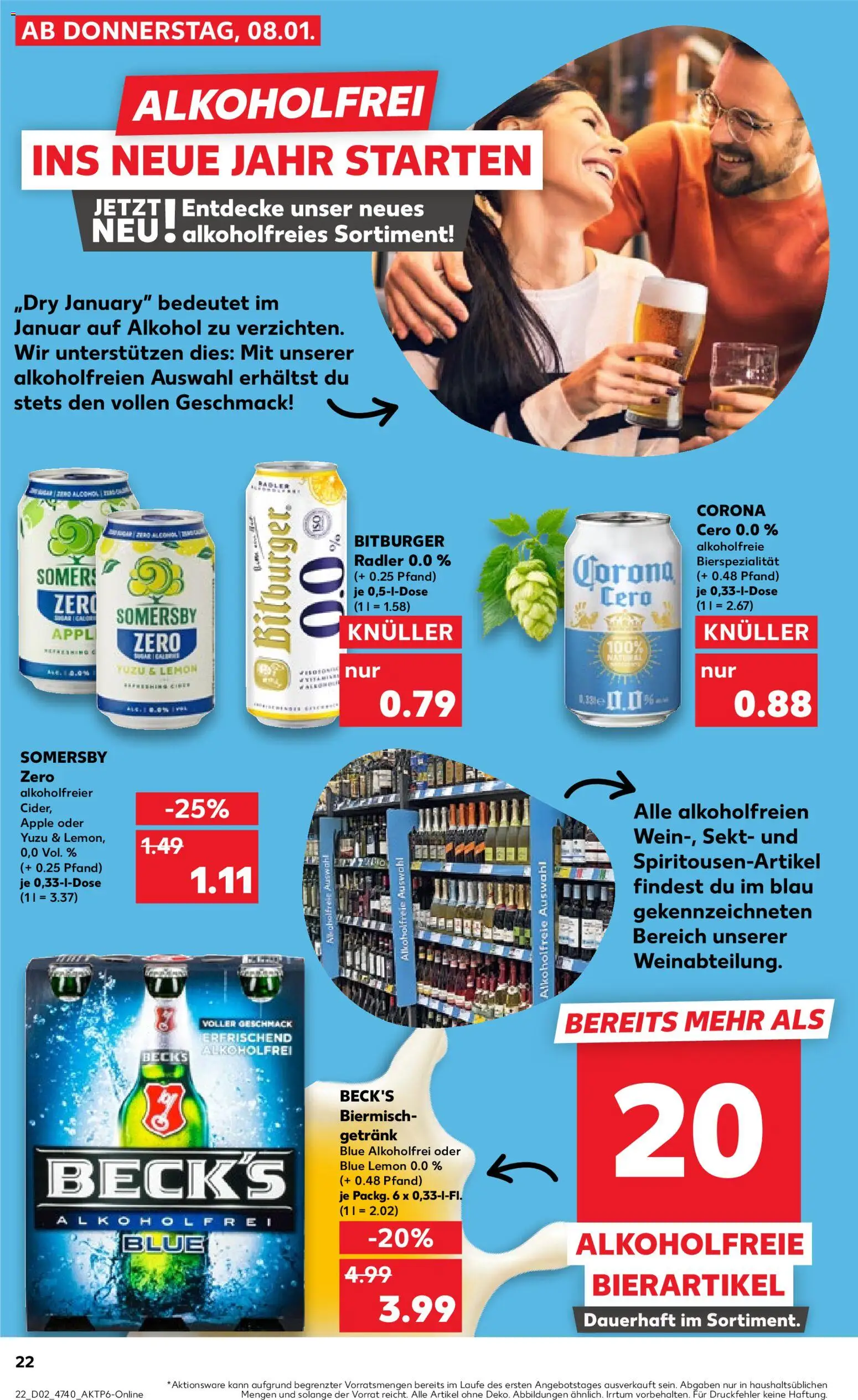 Kaufland prospekt Hannover	 – gültig ab 08.01.2026 | Seite: 22 | Produkte: Bitburger, Sekt, Apple, Radler