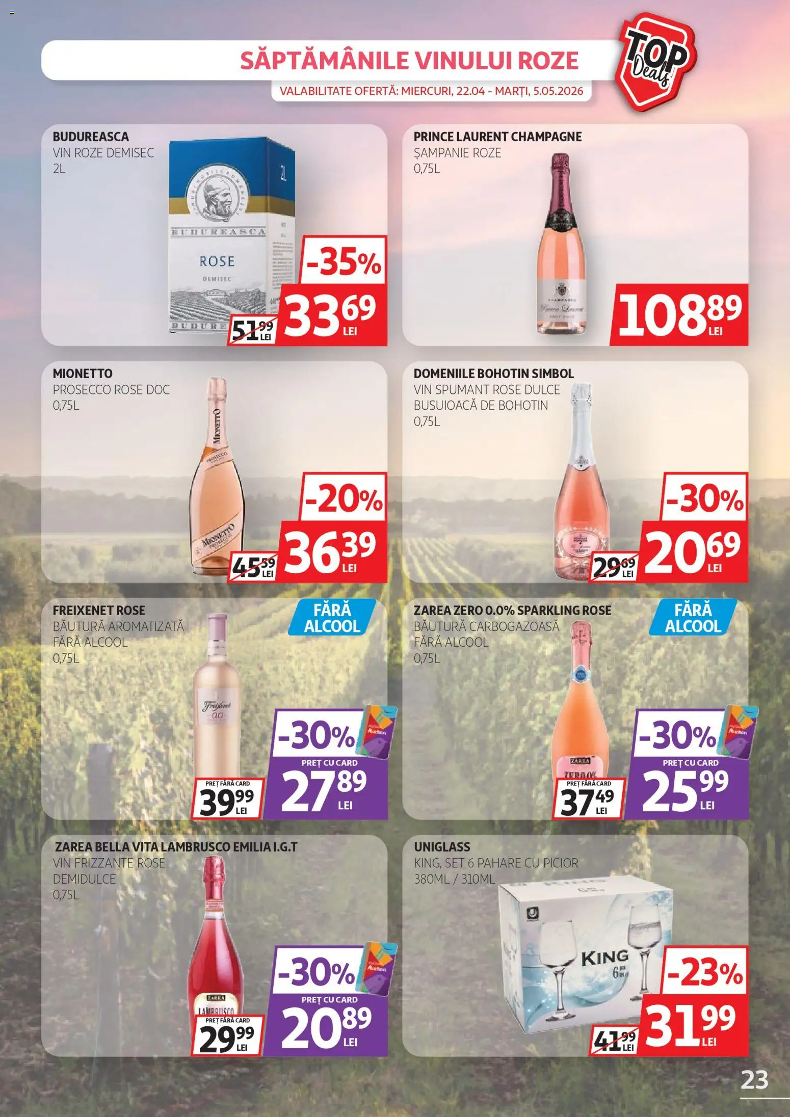 Noul catalog Auchan – valabil de la 22.04.2026 | Pagină: 23 | Produse: Ekmek tahtası, Prosecco, Vin, Toplu Oyuncaklar