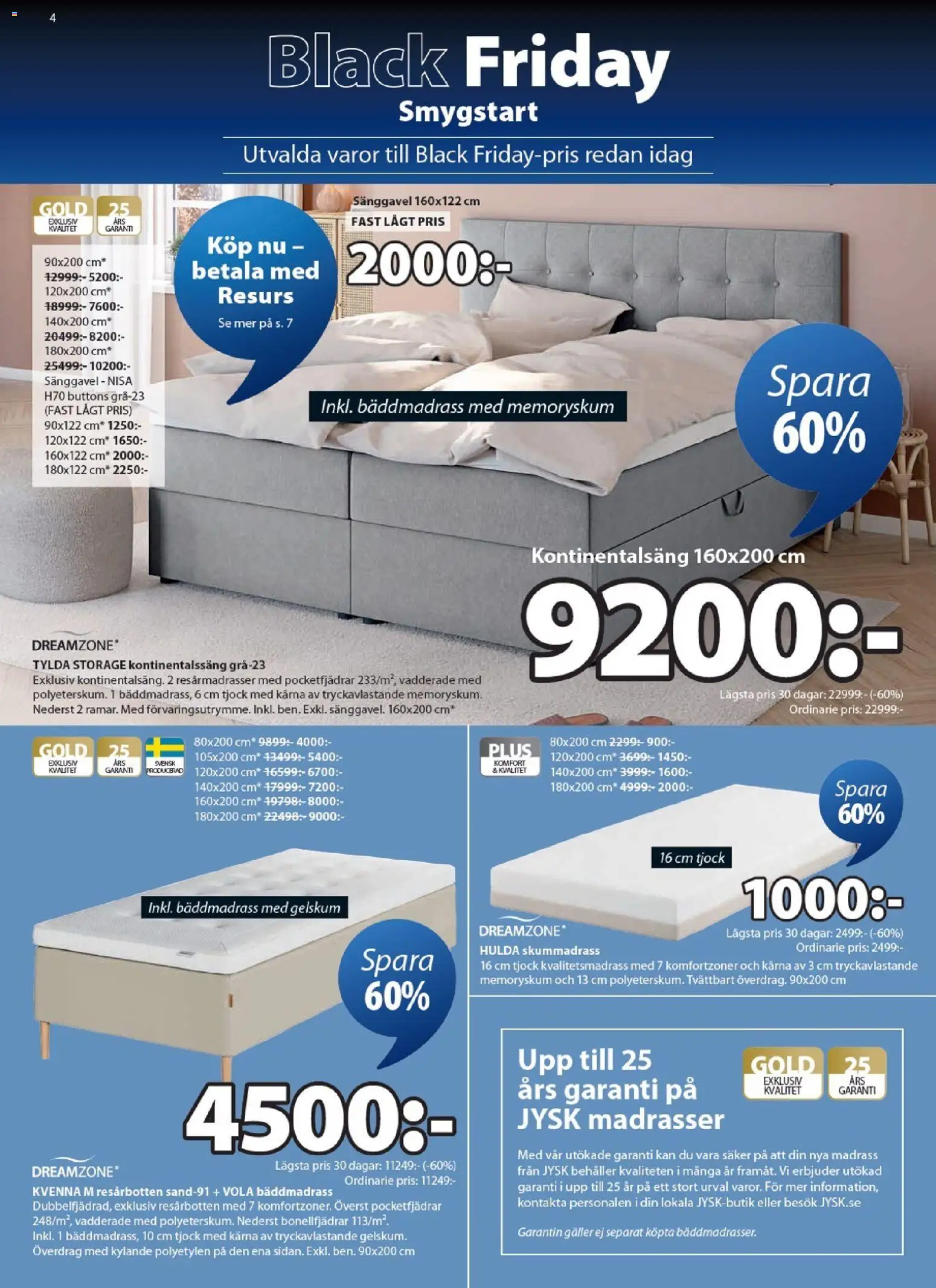 JYSK reklamblad aktuell från 17.11.2025 | Sida: 4 | Produkter: Bäddmadrass, Sänggavel, Madrass, Galler