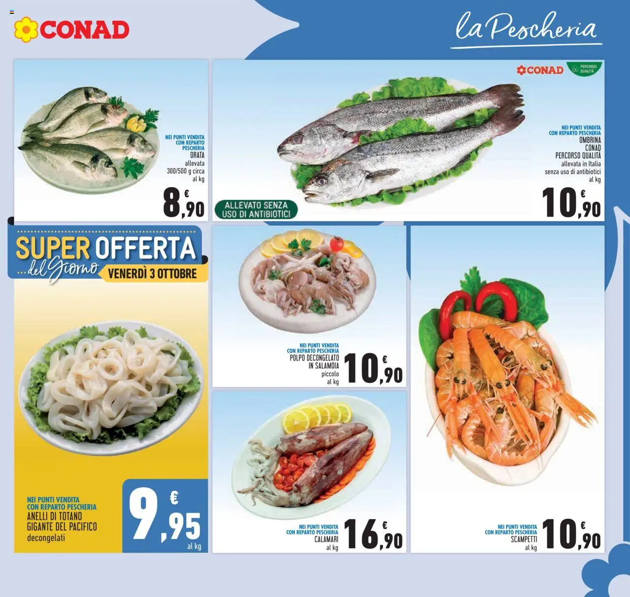 Volantino Conad del 24.09.2025 | Pagina: 3 | Prodotti: Polpo, Orata, Calamari, Totano