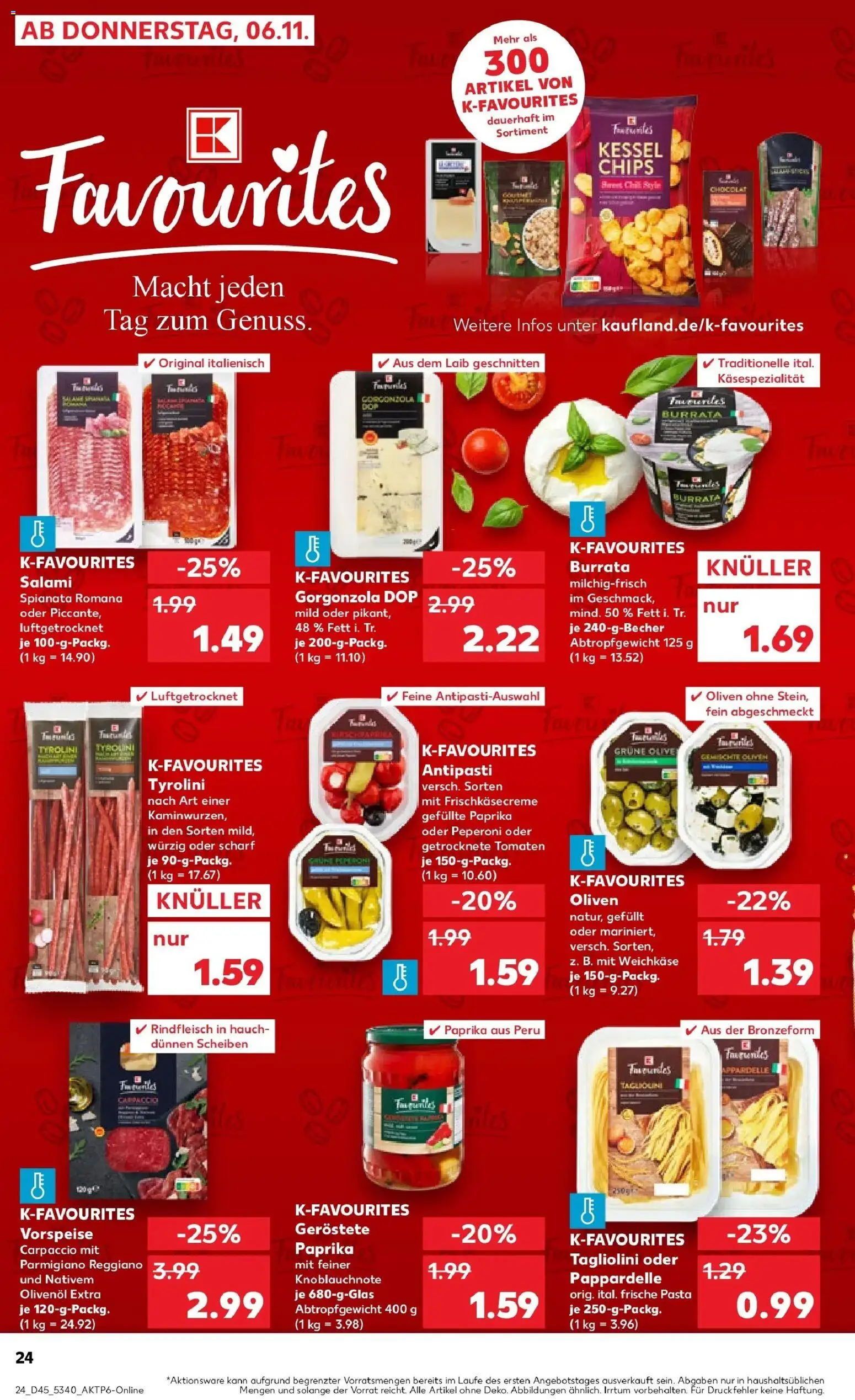 Kaufland prospekt Freudenstadt	 – gültig ab 10.11.2025 | Seite: 24 | Produkte: Burrata, Pasta, Rindfleisch, Chips