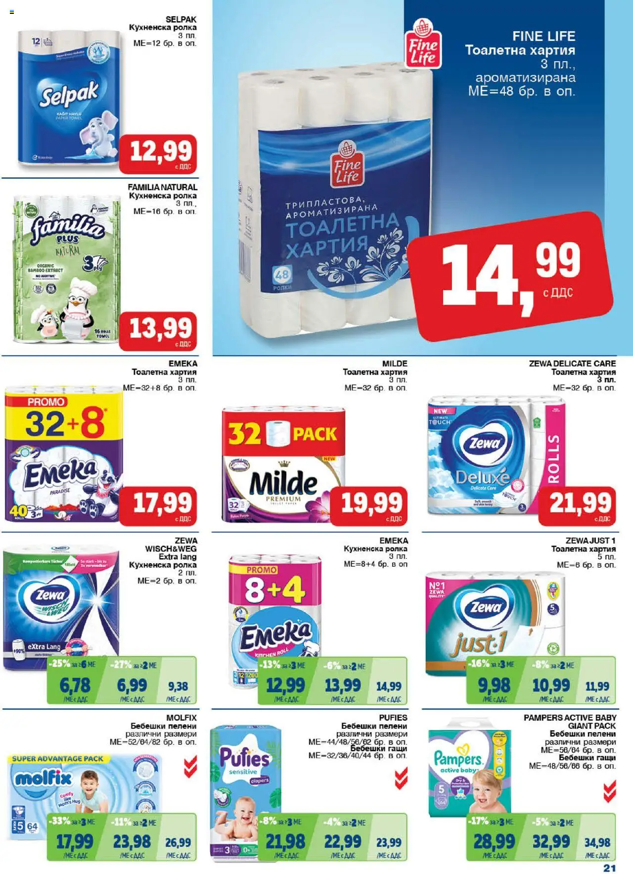  | Страница: 21 | Продукти: Тоалетна хартия, Пелени, Хартия, Тоалетна
