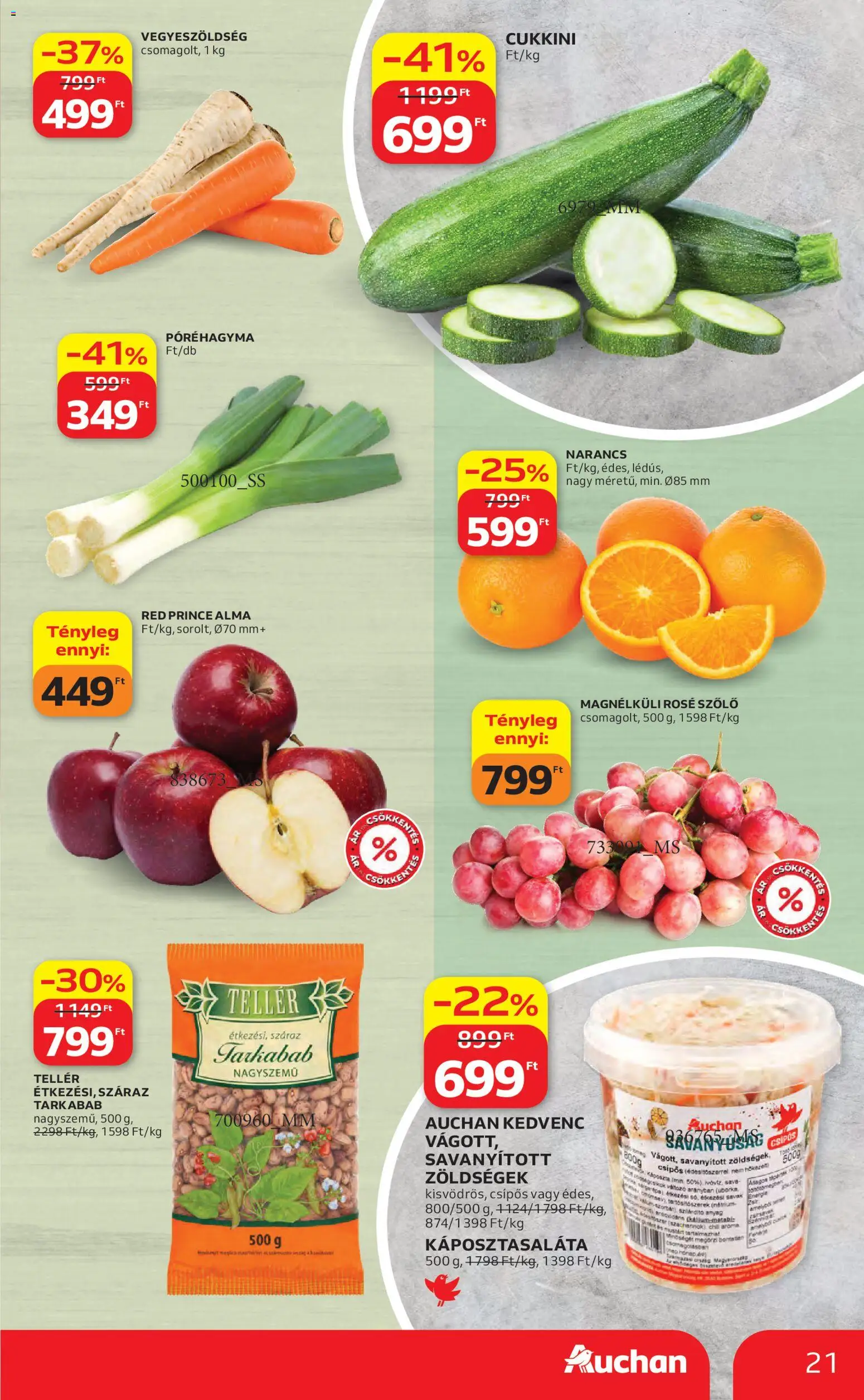 Auchan akciós ujság - amely érvényes a következő dátumtól: 16.04.2026 | Oldal: 21 | Termékek: Chili, Cukkini, Fehérje, Narancs
