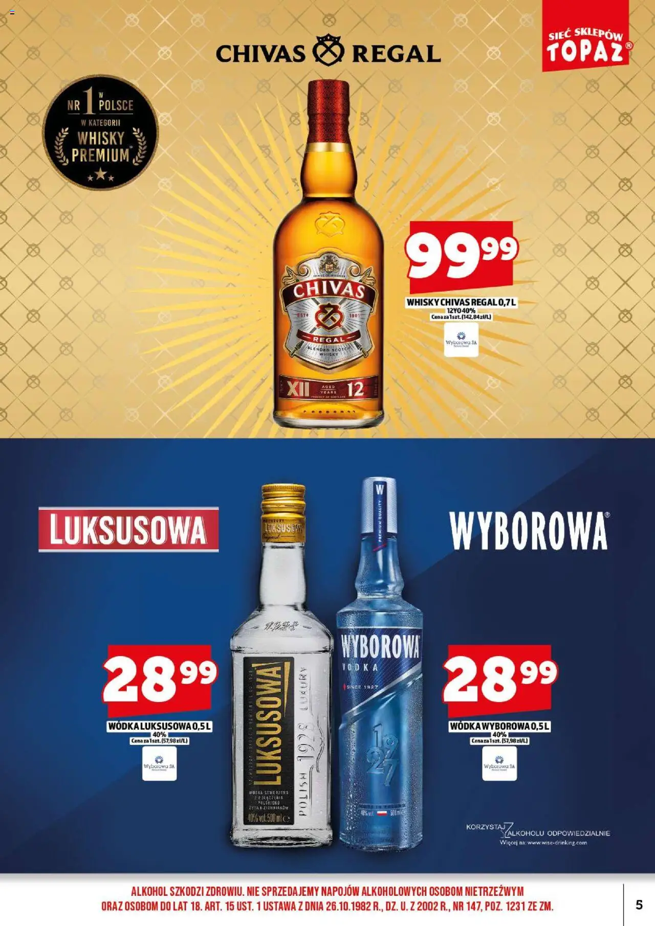 Topaz Gazetka alkoholowa od 18.08.2025 | Strona: 7 | Produkty: Chivas Regal, Whisky Chivas Regal, Alkohol, Wódka