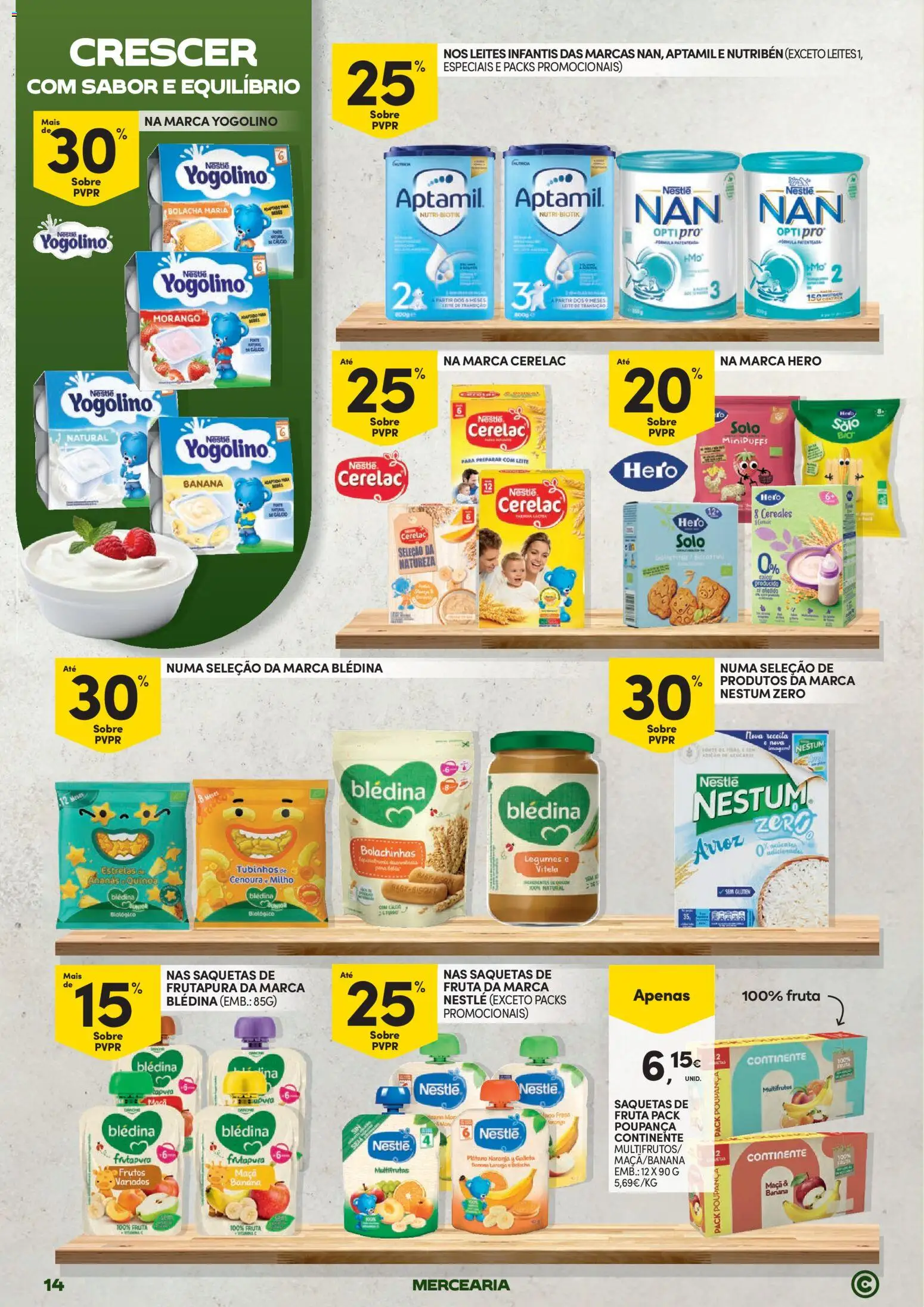 Continente Mercearia A sua despensa, a sua poupança │ válido de 21.04.2026 | Página: 14 | Produtos: Cálcio, Leite, Arroz, Cenoura