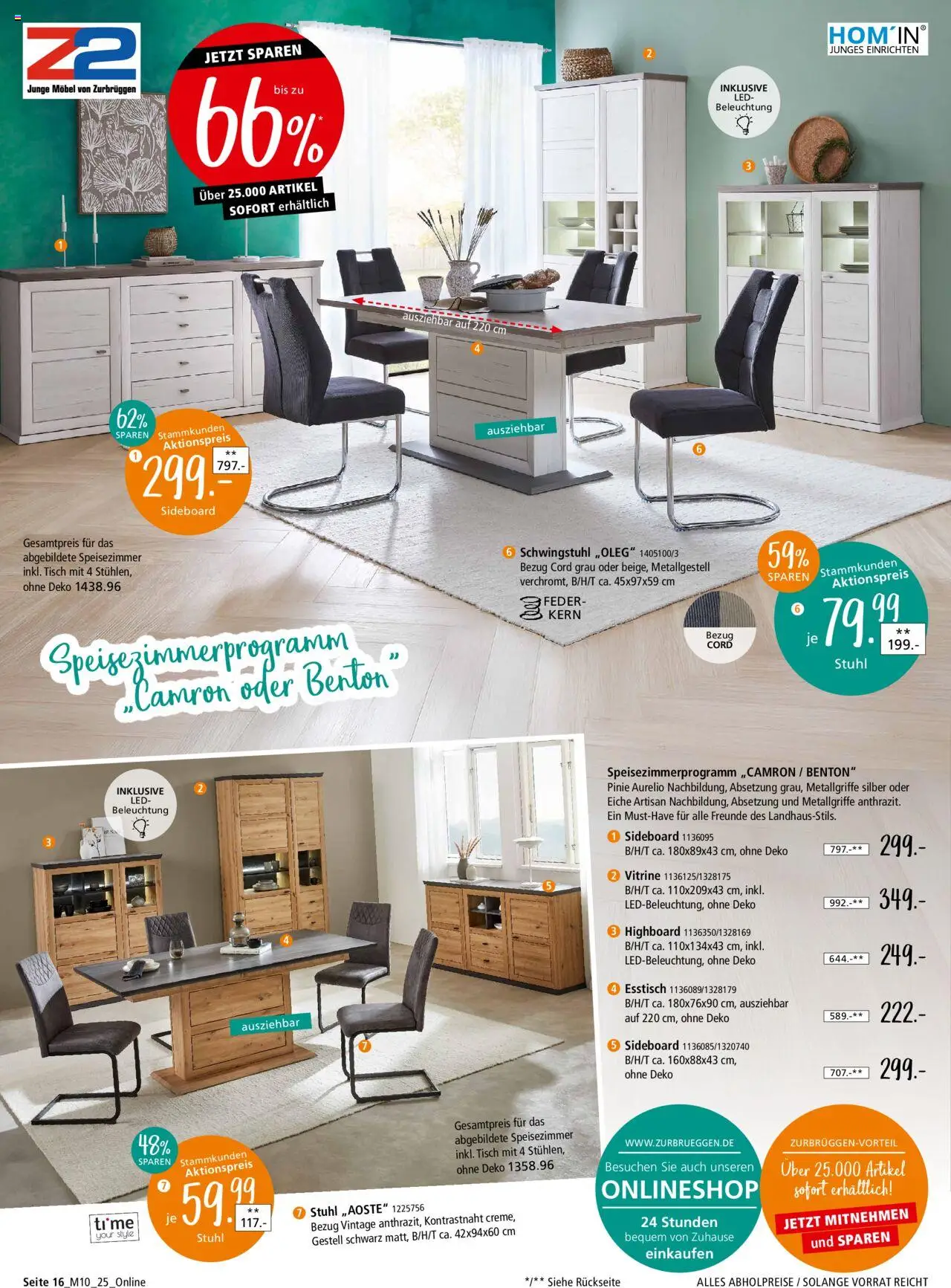 Zurbrüggen - Junges Wohnen - gültig ab dem 09.08.2025 | Seite: 16 | Produkte: Sideboard, HIghboard, Esstisch, Vitrine