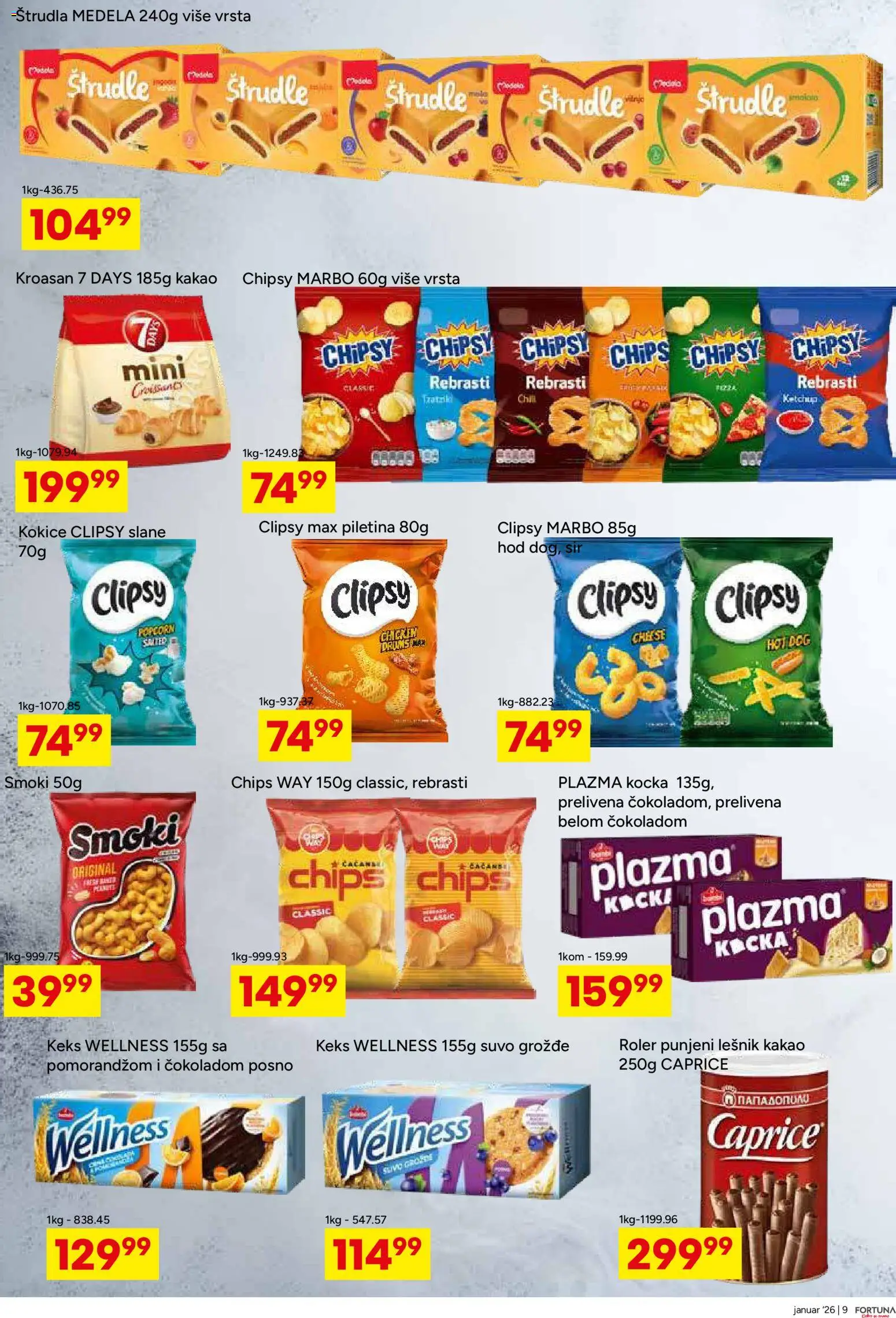 Fortuna Market katalog - važi od 14.01.2026 | Strana: 9 | Proizvode: Štrudla, Popcorn, Hot dog, Piletina