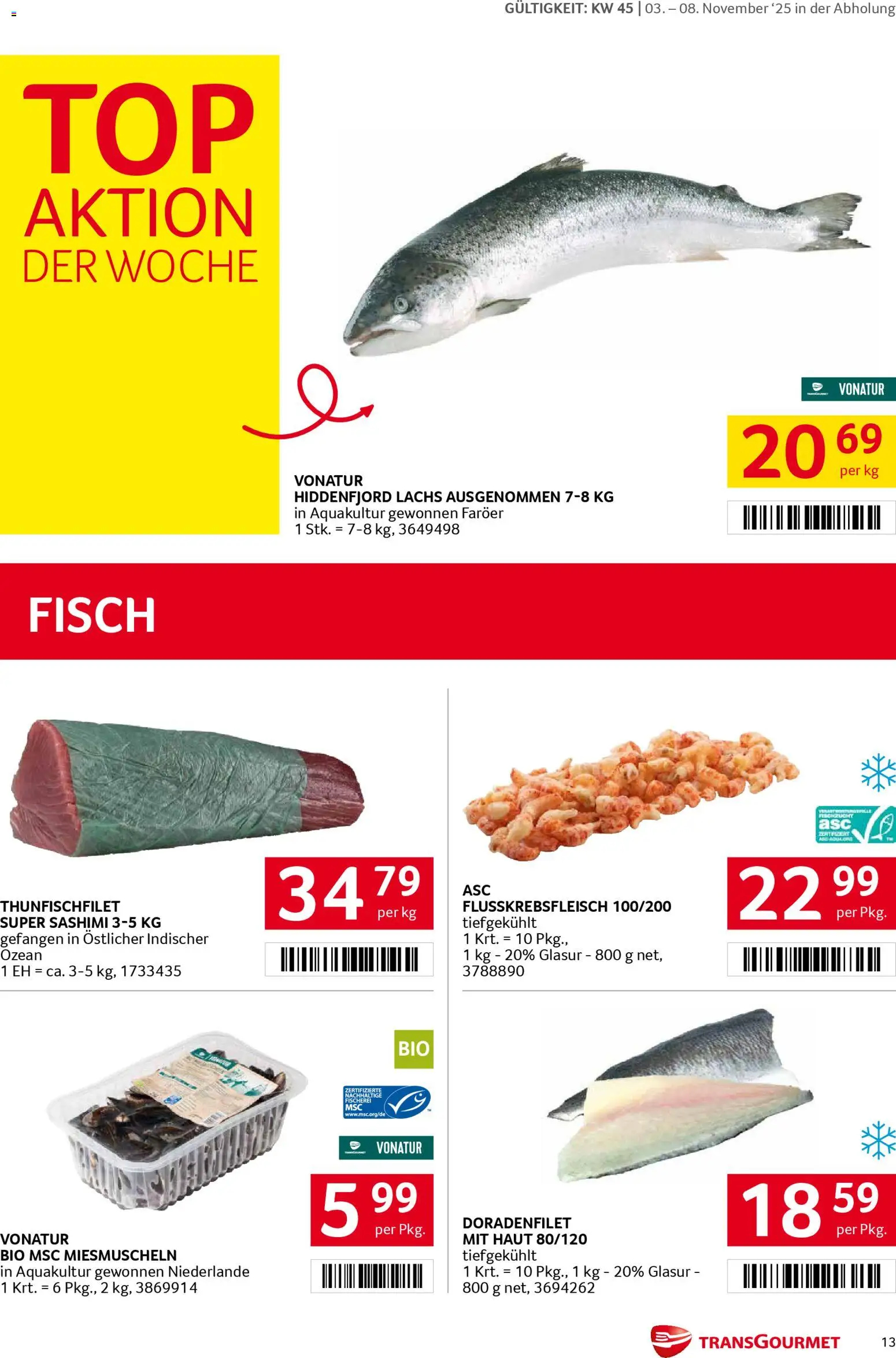 Transgourmet Flugblatt gültig ab 03.11.2025 | Seite: 13 | Produkte: Fisch