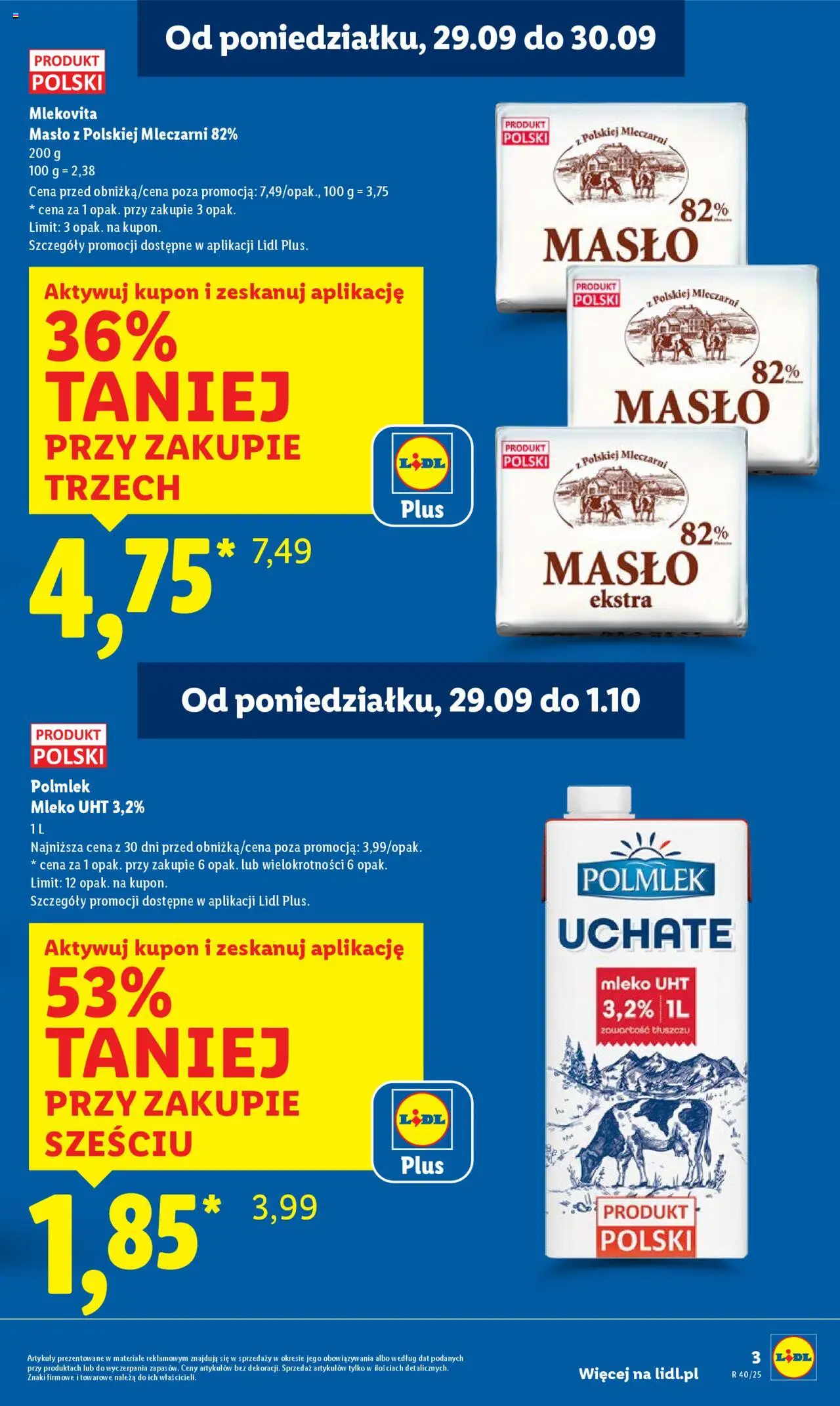 Lidl Gazetka od 29.09.2025 | Strona: 3 | Produkty: Mleko, Masło